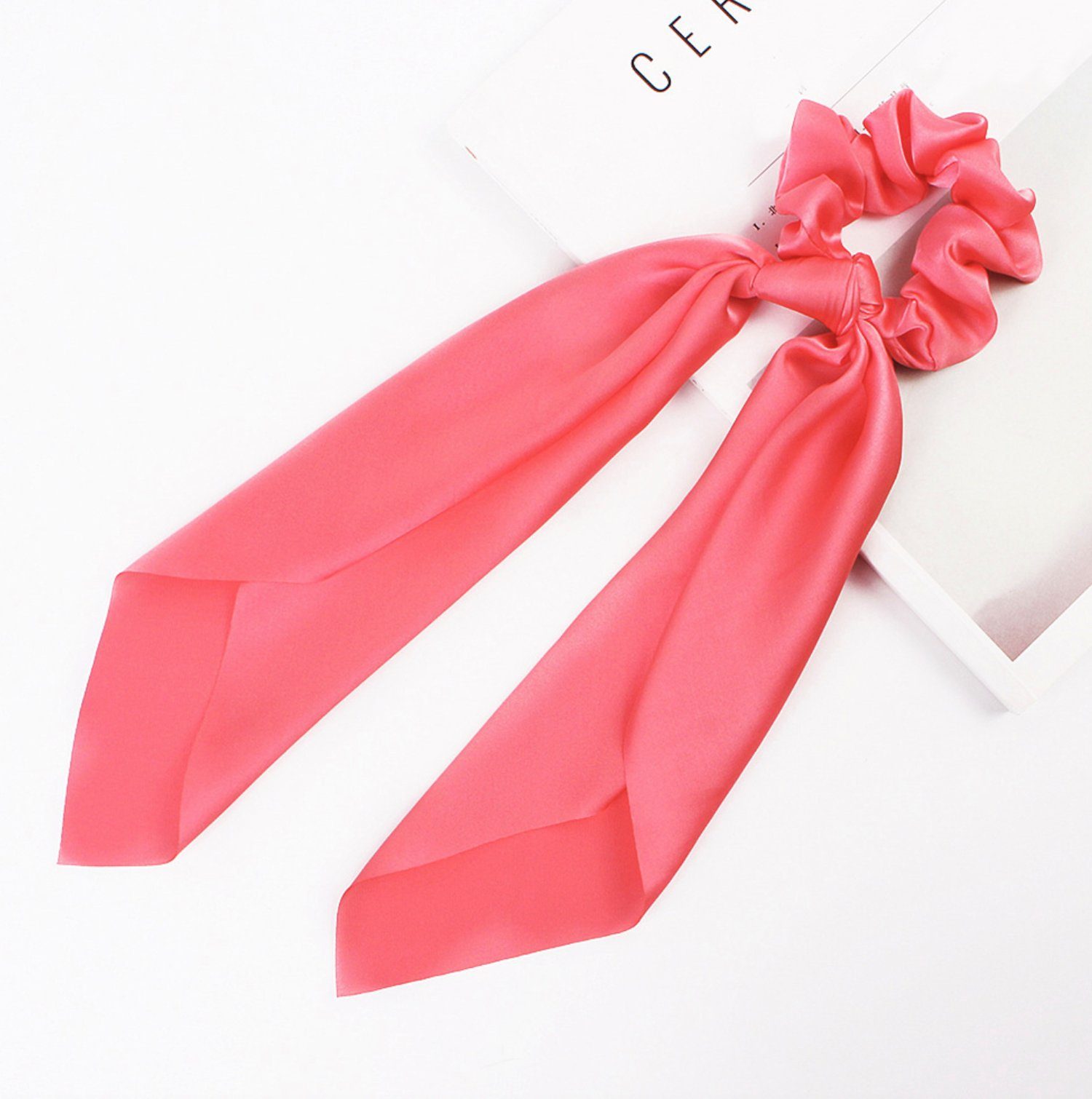 Friseurmeister Haargummi Scrunchie mit Schleife Satin Elastic Haargummis Ribbon Bow für dickes und feines Haar Pink