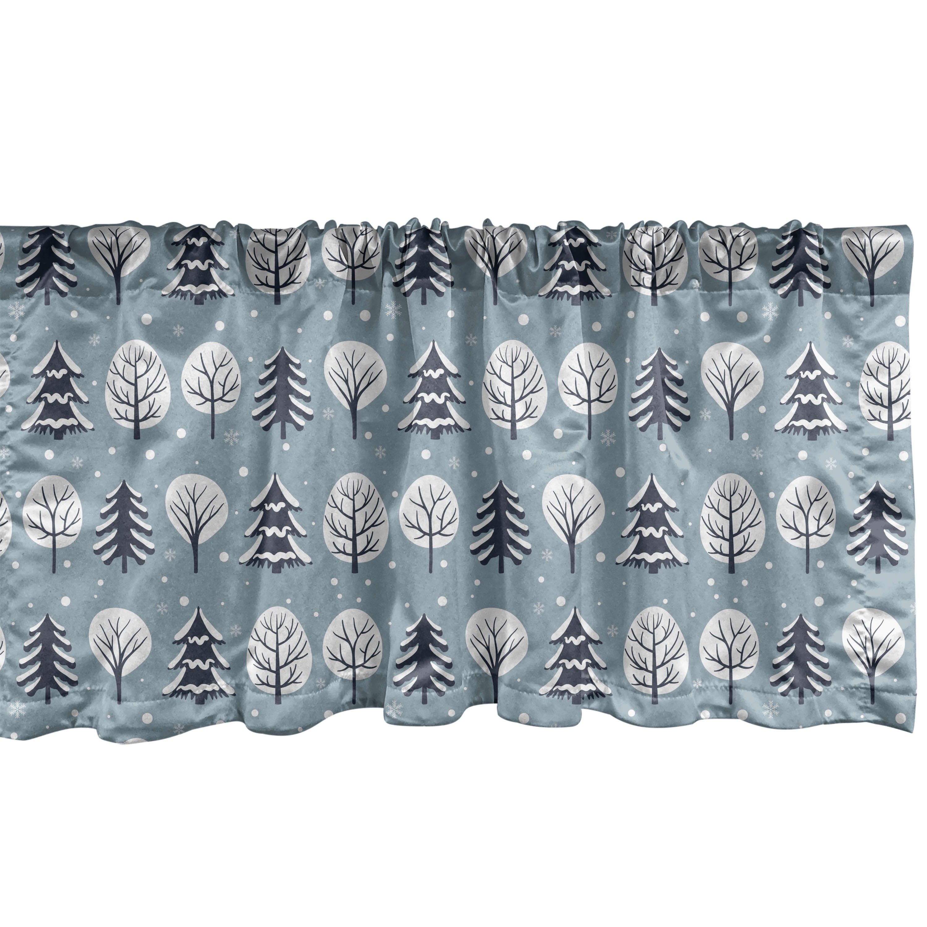 Scheibengardine Vorhang Volant für Küche Schlafzimmer Dekor mit Stangentasche, Abakuhaus, Microfaser, Wald Snowy-Bäume und Schneeflocken