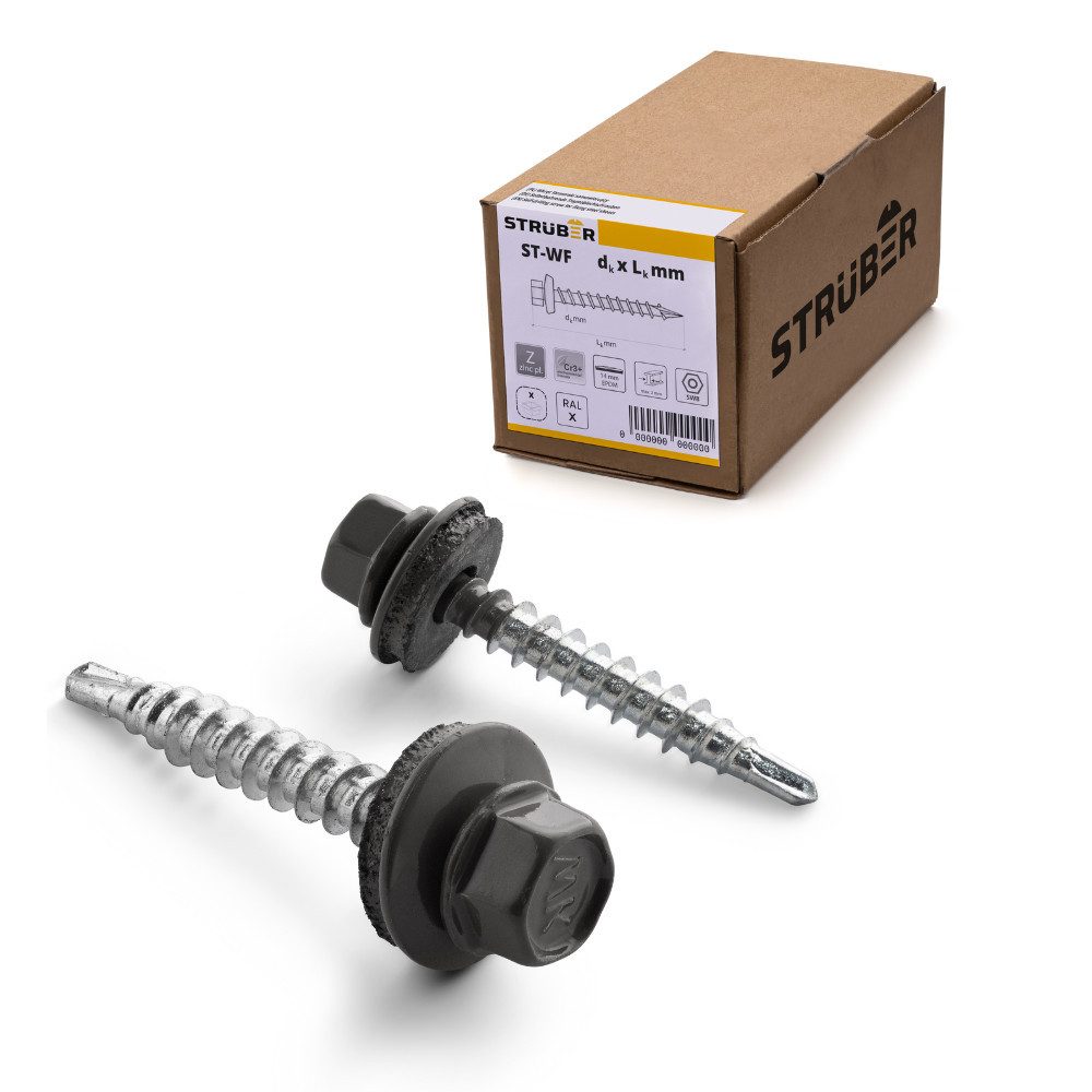 STRÜBER Schrauben- und Dübel-Set Trapezblechschrauben - Selbstbohrende Bohrschrauben mit Dichtscheibe, (250 St)