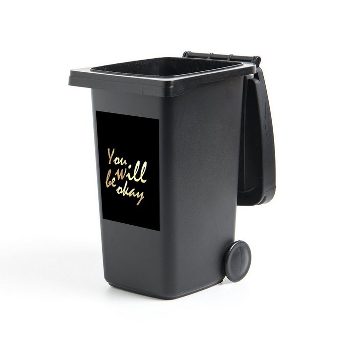 MuchoWow Wandsticker Zitat - Motivation - Gold - Schwarz (1 St) Mülleimer-aufkleber Mülltonne Sticker Container Abfalbehälter