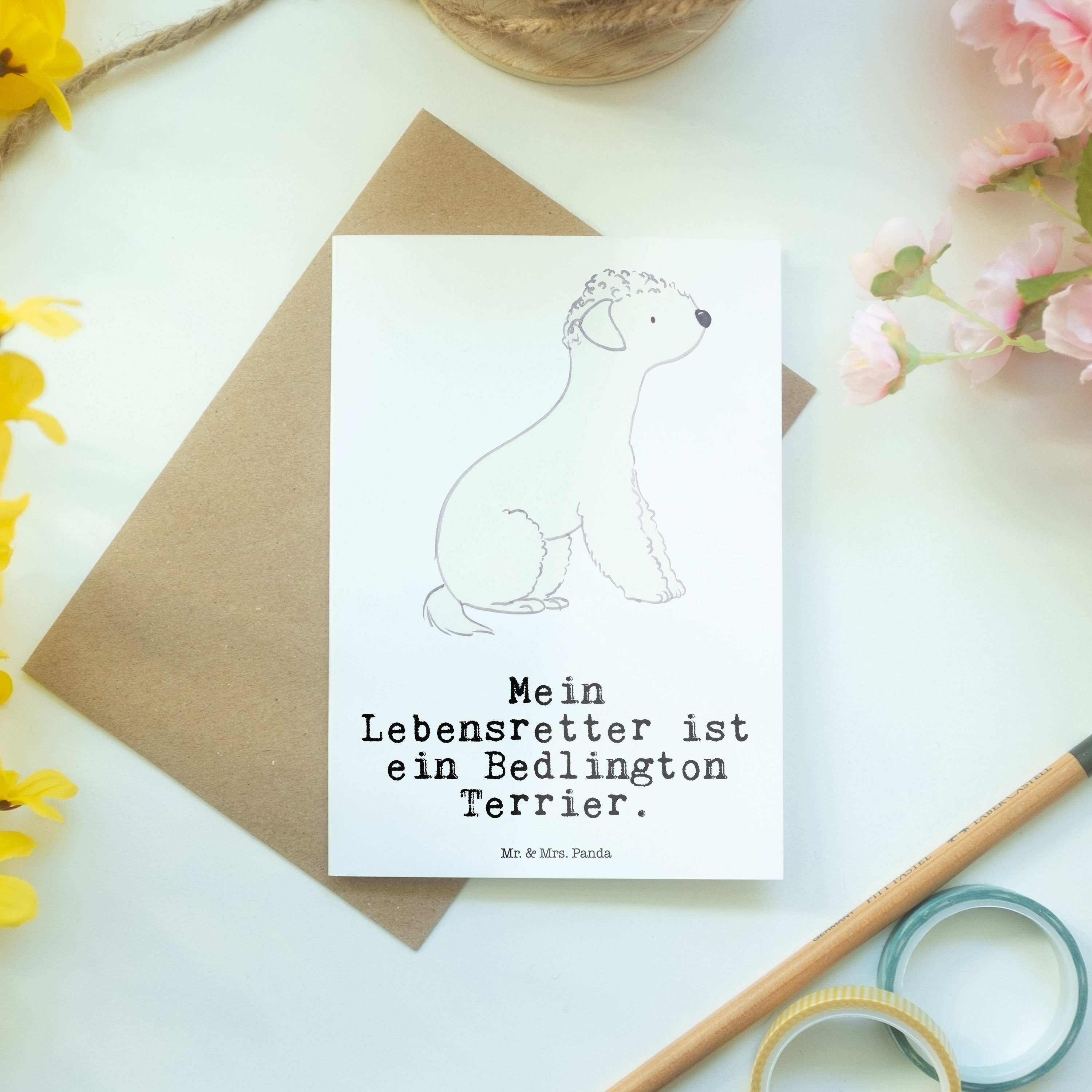 Lebensretter Tierfreund Bedlington Terrier Mrs. & Grußkarte - Karte, Mr. Panda Weiß - Geschenk,