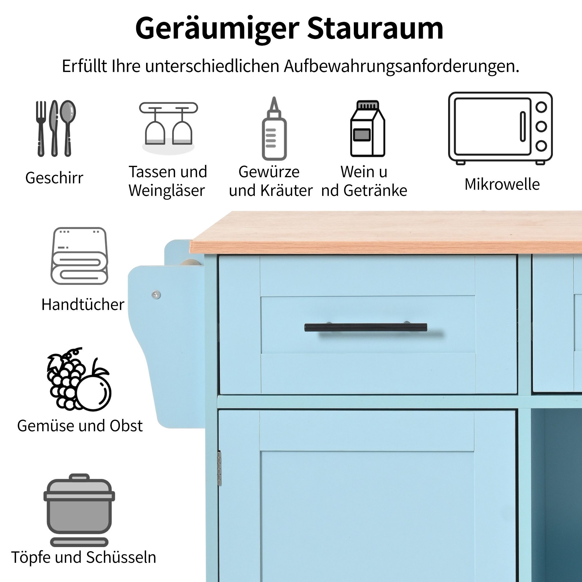 Merax Küchenwagen mit erweiterbarer Arbeitsplatte, Kücheninsel Servierwagen Küchenschrank