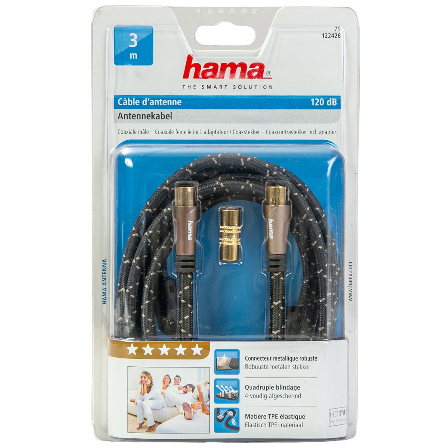 Hama HQ 3m Antennen-Kabel 120db Koaxial-Kabel Braun Video-Kabel, Koaxial, Koaxial (300 cm), Koax-Kabel Full HD TV 8K 4K UHD HD+ HDR 120 db Ferrit-Filter