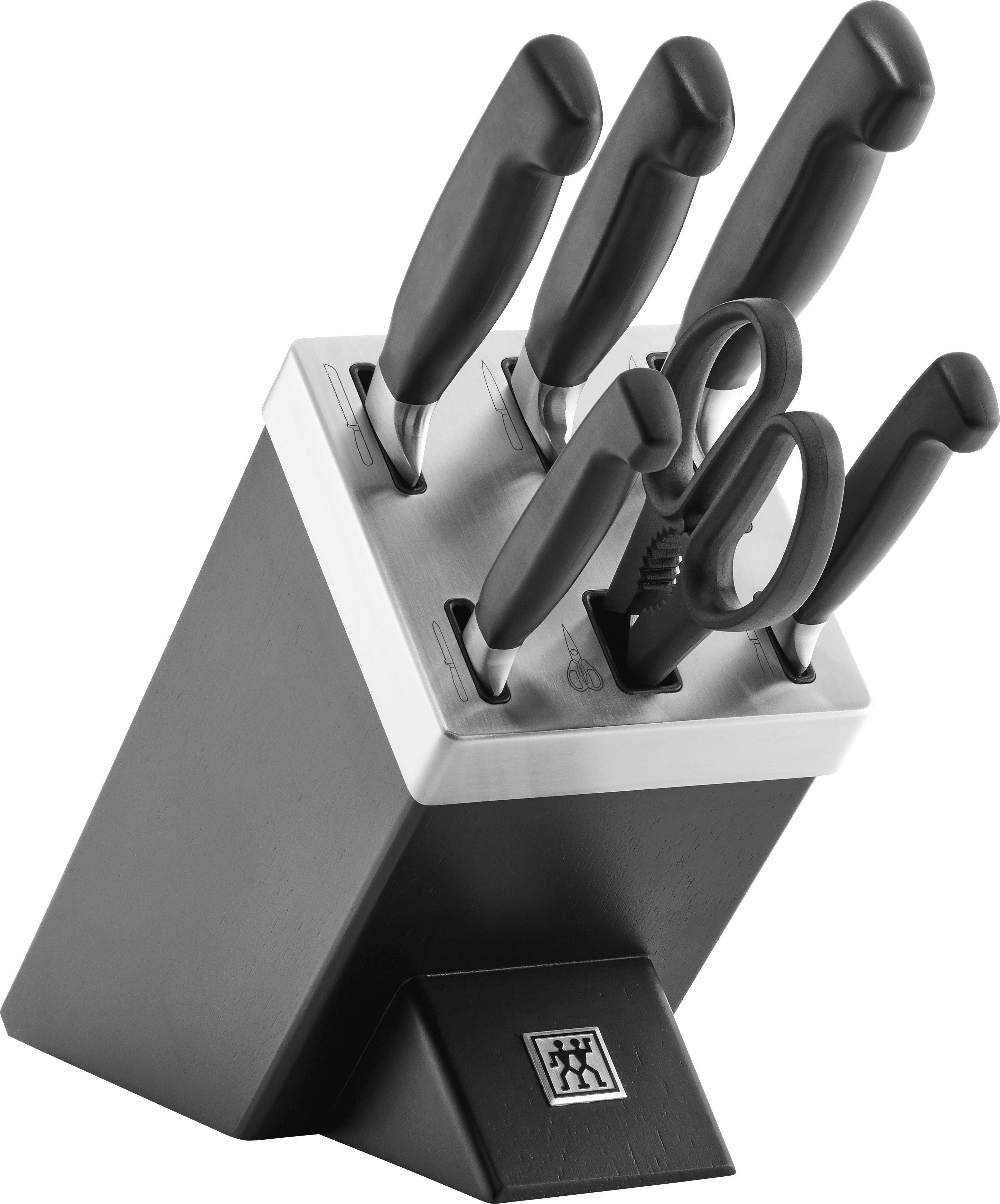 Zwilling Messerblock Vier Sterne 7-tlg., Made in Germany, Messer und Schere aus rostfreiem Spezialstahl Schwarz | Messersets