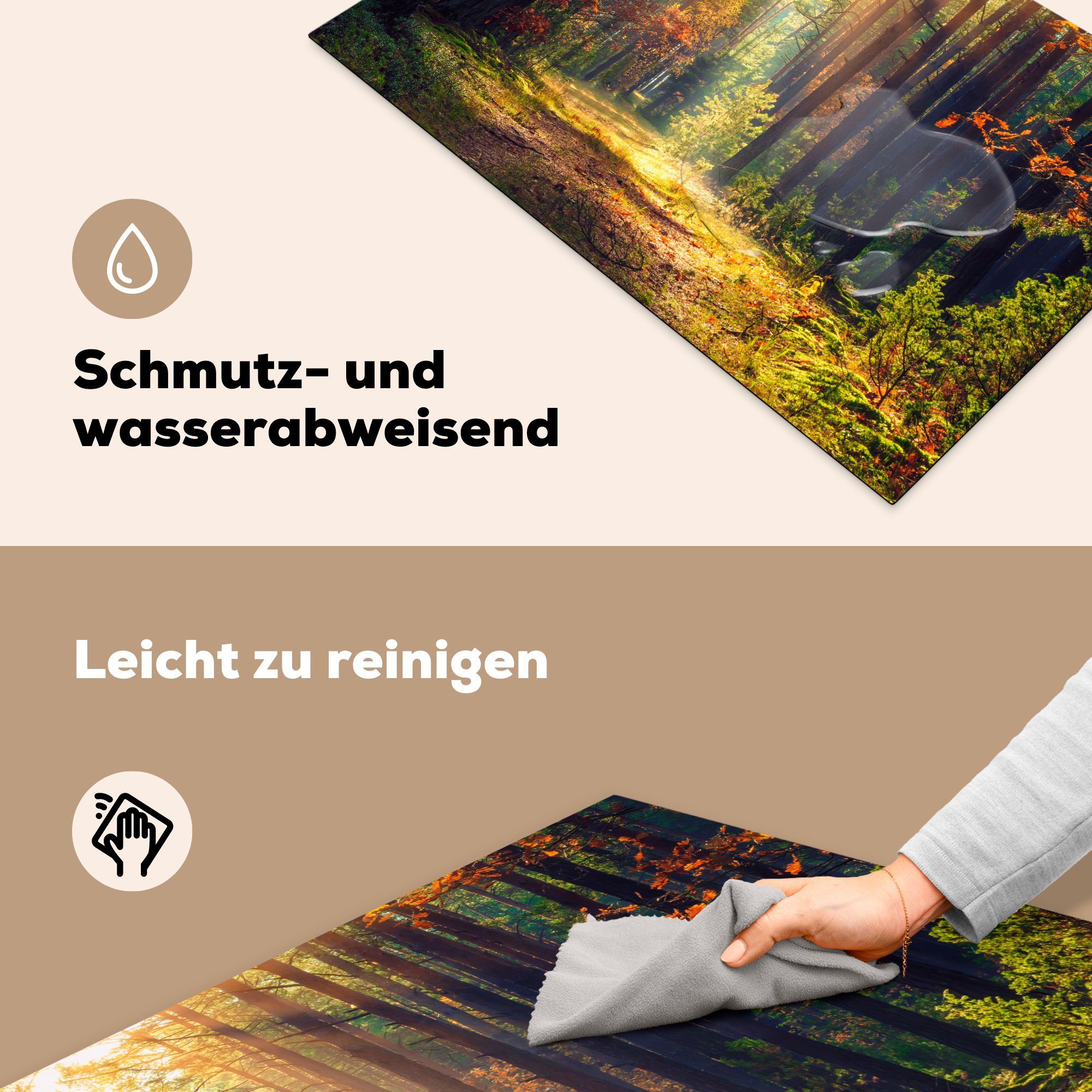 - küche, Wald Herdblende-/Abdeckplatte tlg), Vinyl, MuchoWow Schutz Ceranfeldabdeckung für cm, Bäume, (1 81x52 Herbst - Induktionskochfeld die