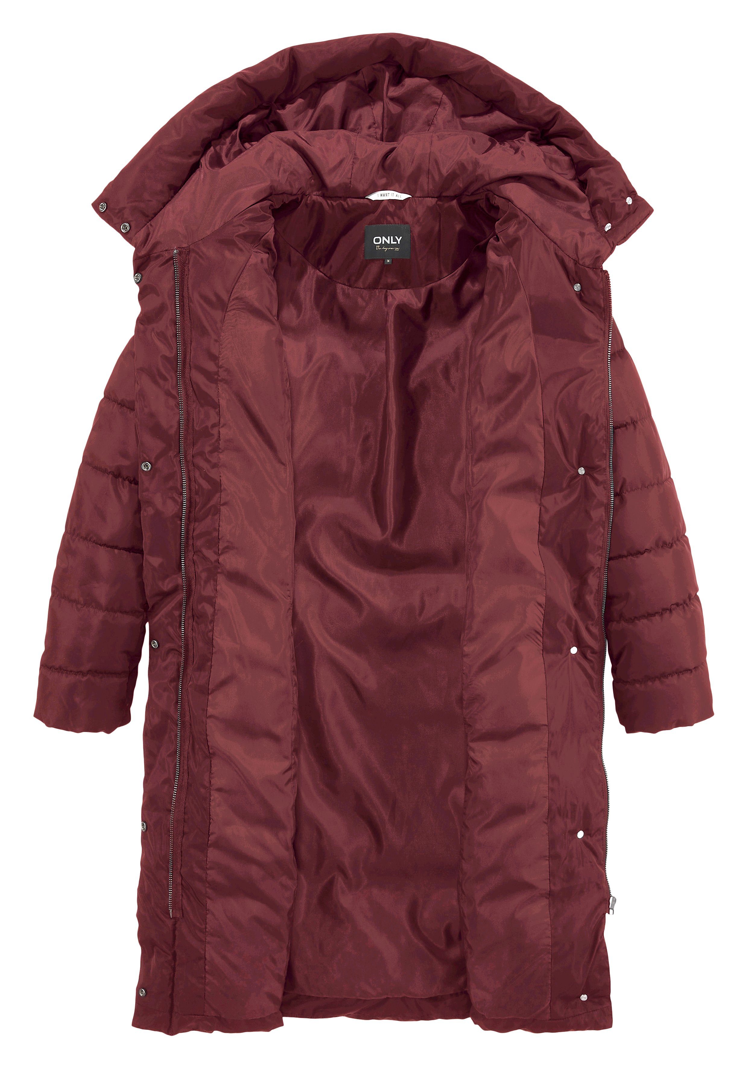 X Kapuze LONG Steppmantel Royale PUFFER mit COAT ONLTINA OTW ONLY Port