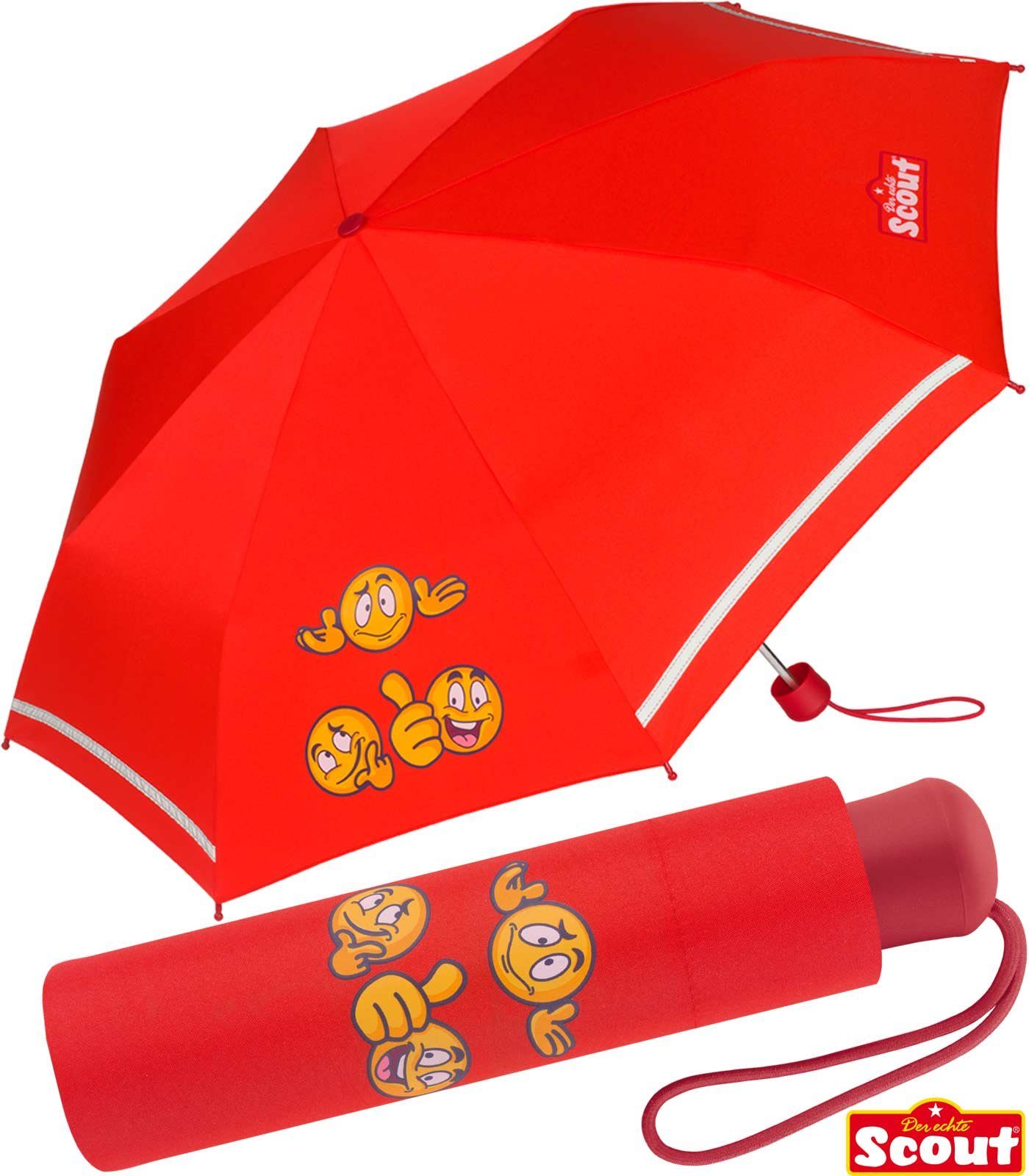 Scout Taschenregenschirm Mini Kinderschirm reflektierend bedruckt, extra leicht für Kinder gemacht Emoji-rot