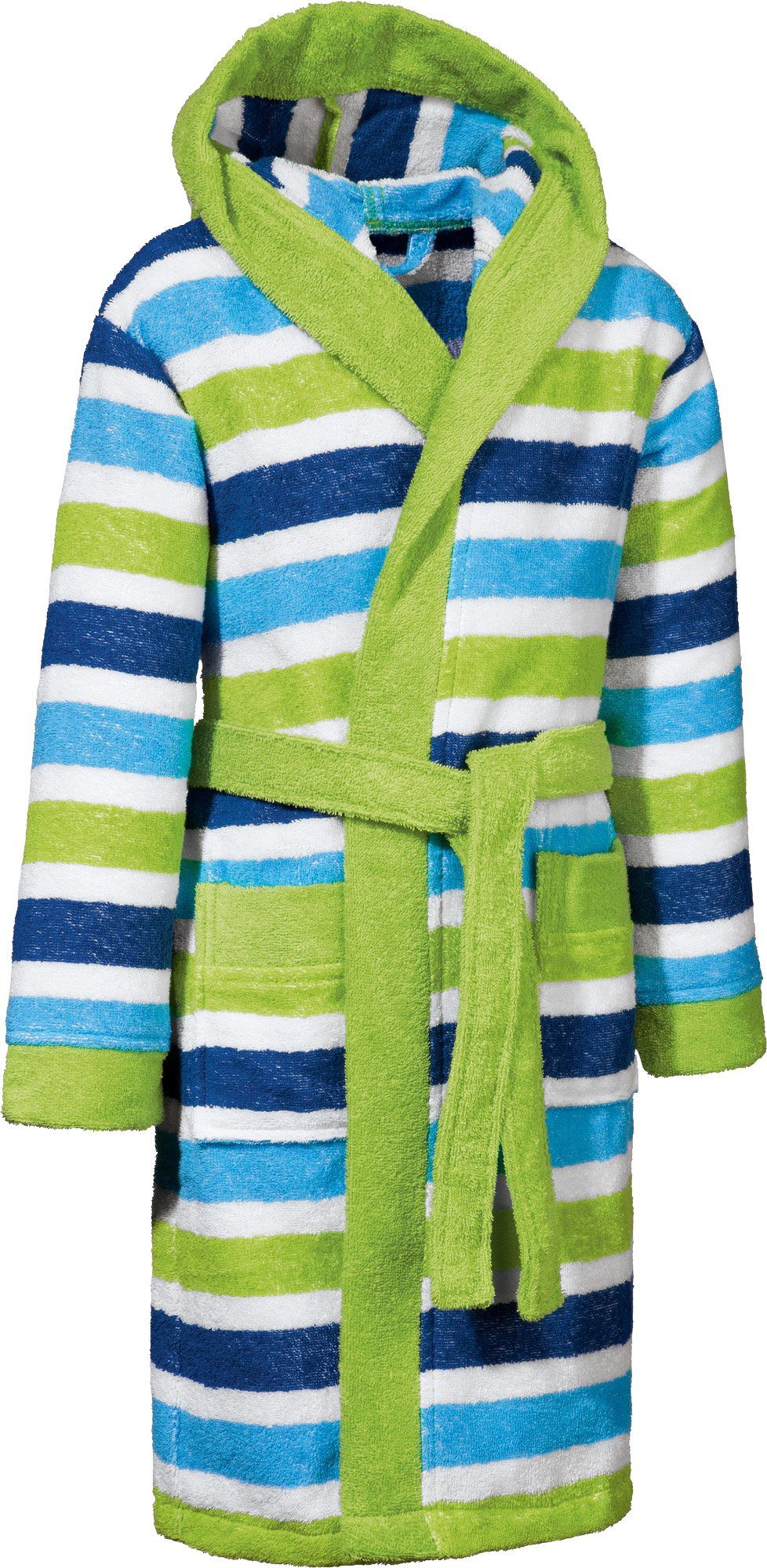 Erwin Müller Kinderbademantel Kinder-Bademantel mit Kapuze, Rückenlänge: 74 cm, Frottier, mit Kapuze/mit Aufsatztasche:, default, Walk-Frottier Streifen