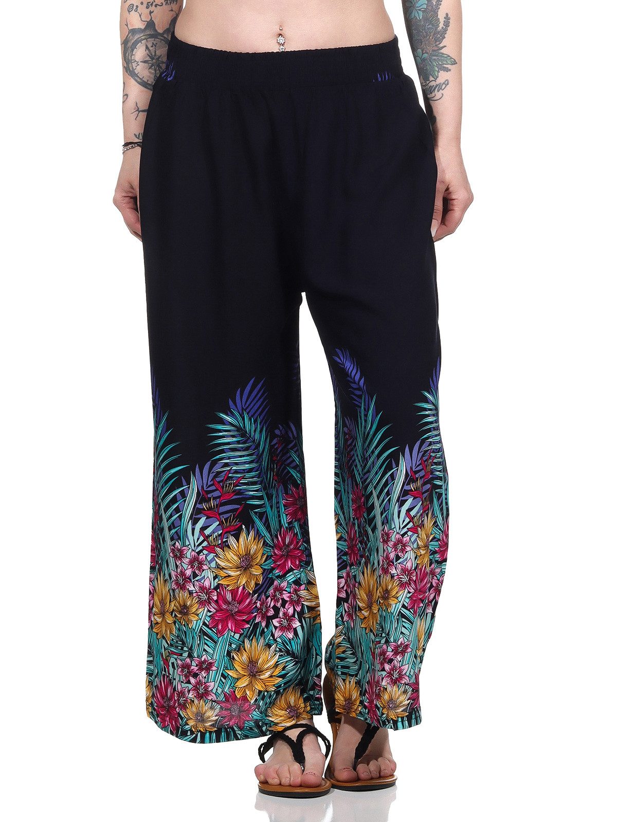 Aurela Damenmode Culotte Sommerhose leichte Marlene Hose für Damen luftige Culotte luftig & leichte Baumwollmischung, Stretchbund