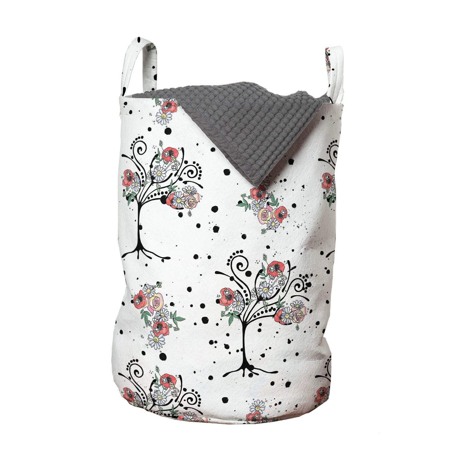 Abakuhaus Wäschesäckchen Wäschekorb mit Griffen Kordelzugverschluss für Waschsalons, Blumen Blumen auf Branchen Spots