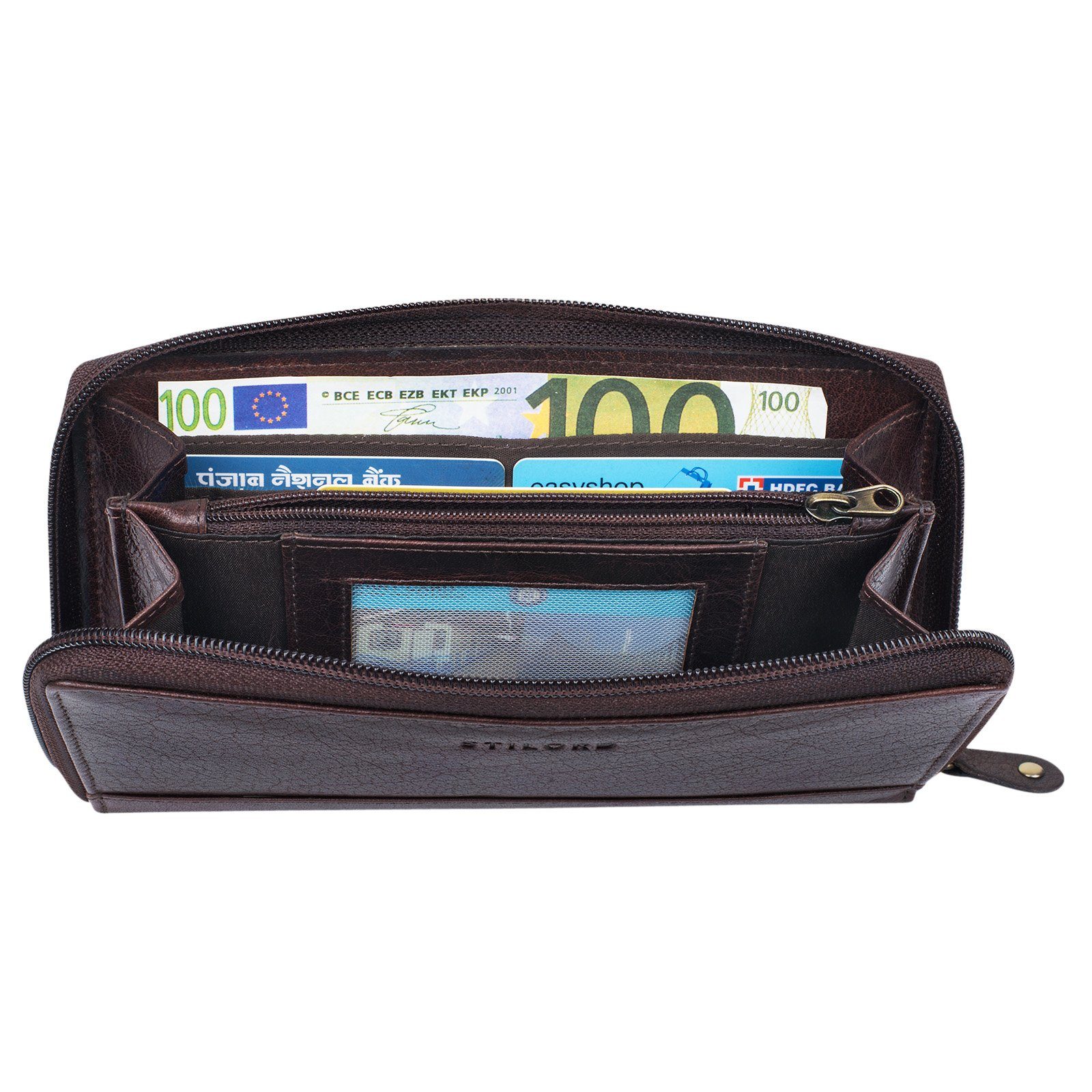 STILORD Geldbörse "Saskia" mit - Damen samt Portemonnaie Schutz braun RFID
