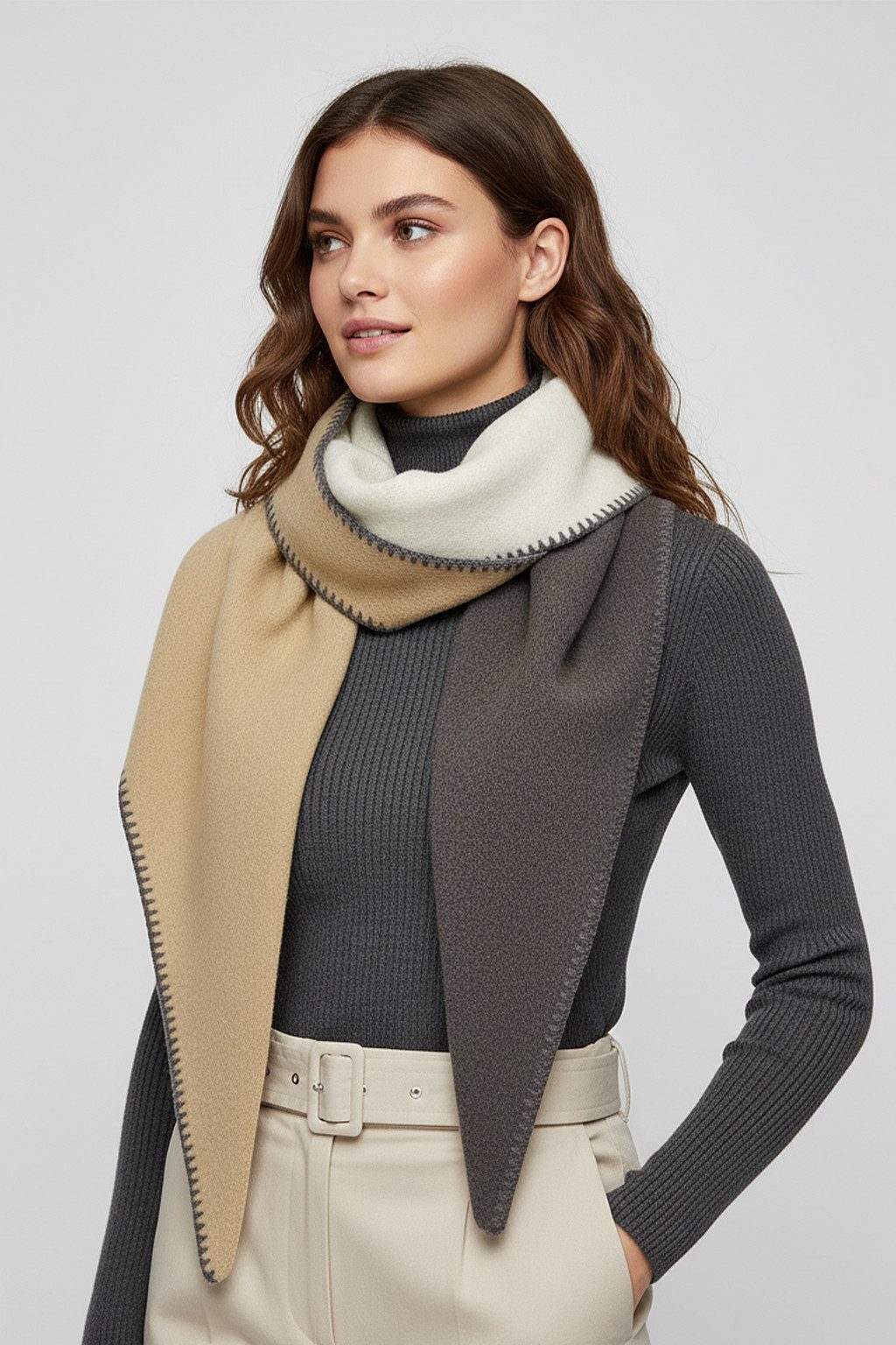 Faera Modeschal Modern mit Kontrastnaht, (1-St), 9429 in Beige-2