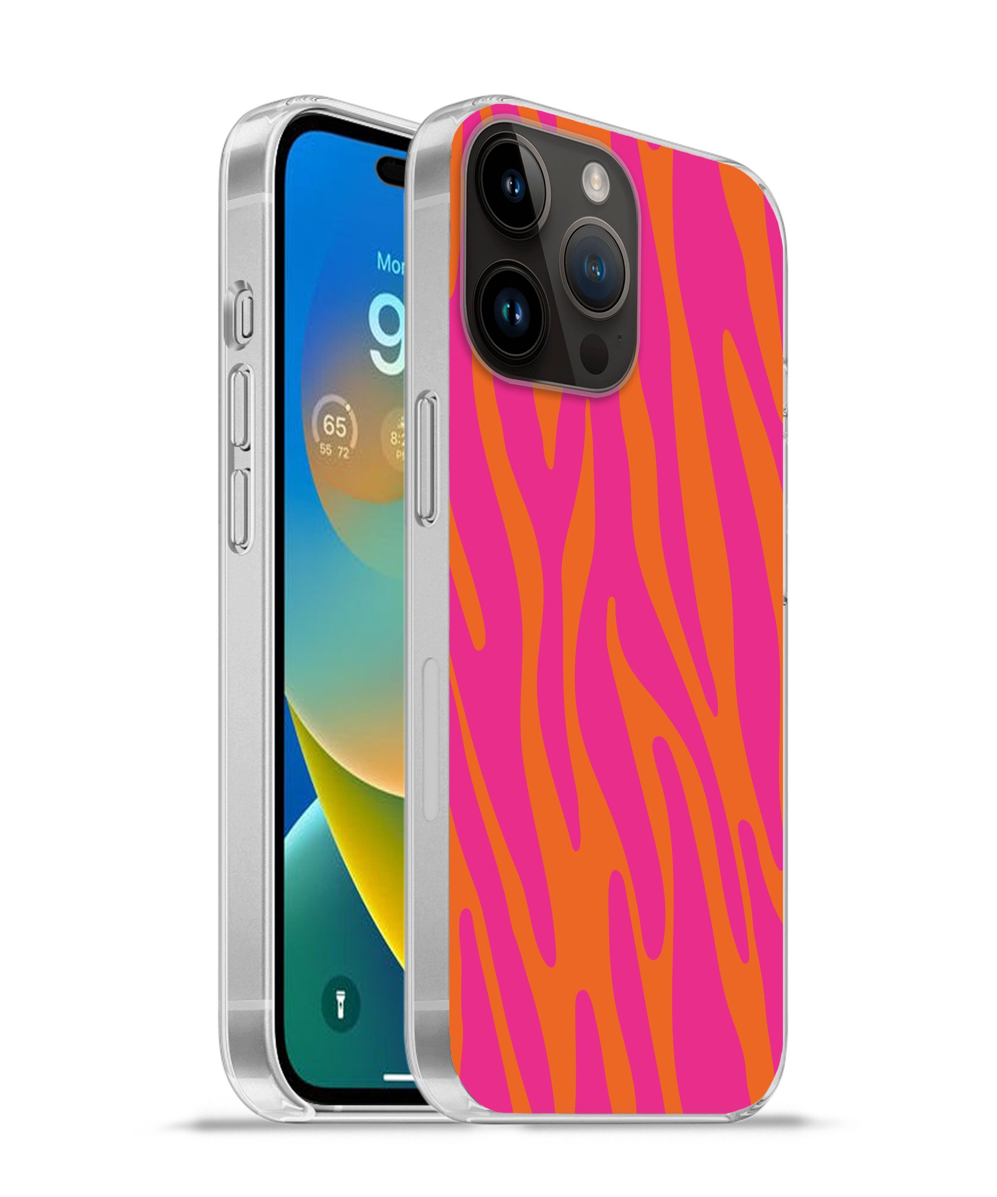 MuchoWow Handyhülle für Apple iPhone 14 Pro Max Zebramuster - Rosa - Orange - Tiermuster, Smartphone-Bumper, Print, Handy Schutzhülle Dünn