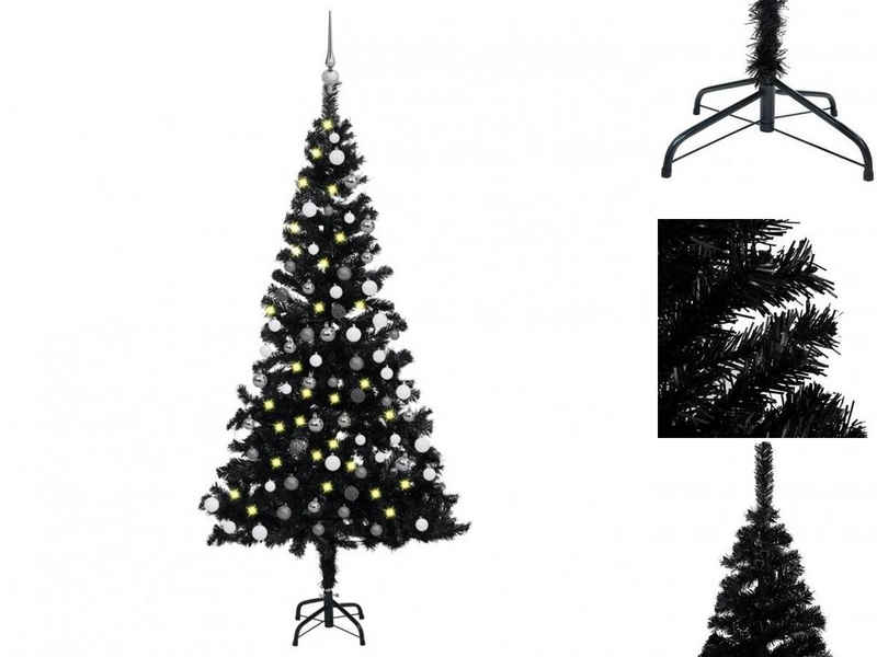 vidaXL Künstlicher Weihnachtsbaum Künstlicher Weihnachtsbaum mit LEDs Kugeln Schwarz 120cm PVC