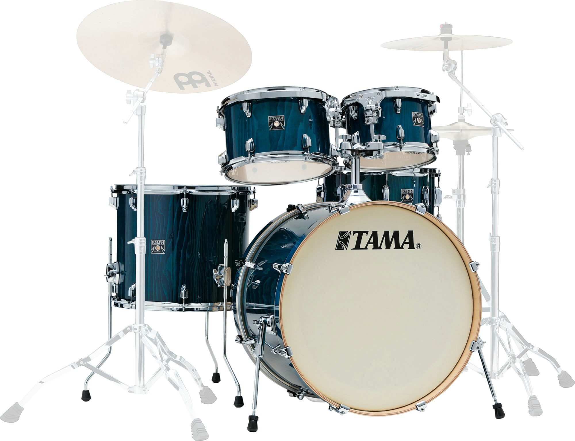 Tama Schlagzeug CL52KRS-PGHP Superstar Classic Drumkit Gloss Sapphire Lacebark Pine,5-teiliges Drumset im Classic-Design, 5-St., inklusive MTH600 Doppeltomhalter, Ahornkessel mit zwei Außenlagen Lagen Lacebark Pine