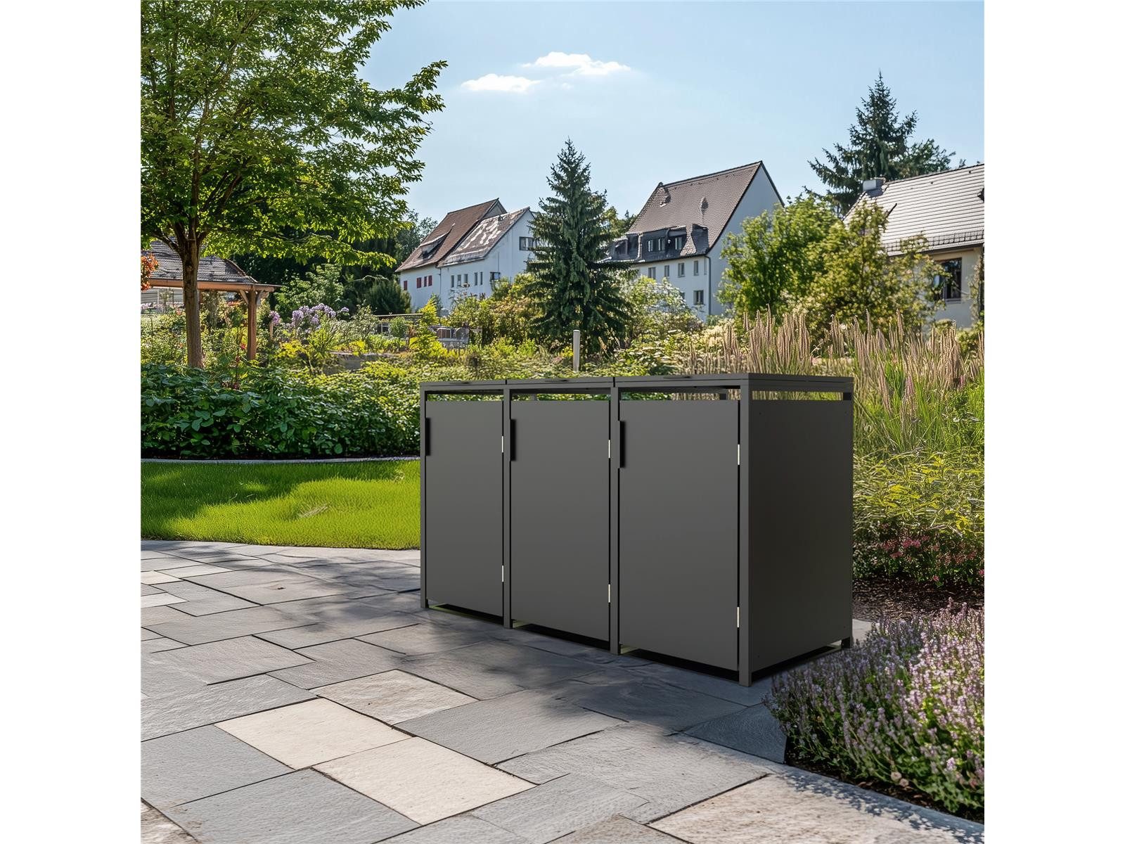 Green Spirit Mülltonnenbox 3er Mülltonnenbox, 198,5x80x116cm, Stahl, anthrazit (Set, 1 St., für 3 Mülltonnen), Mülltonnen