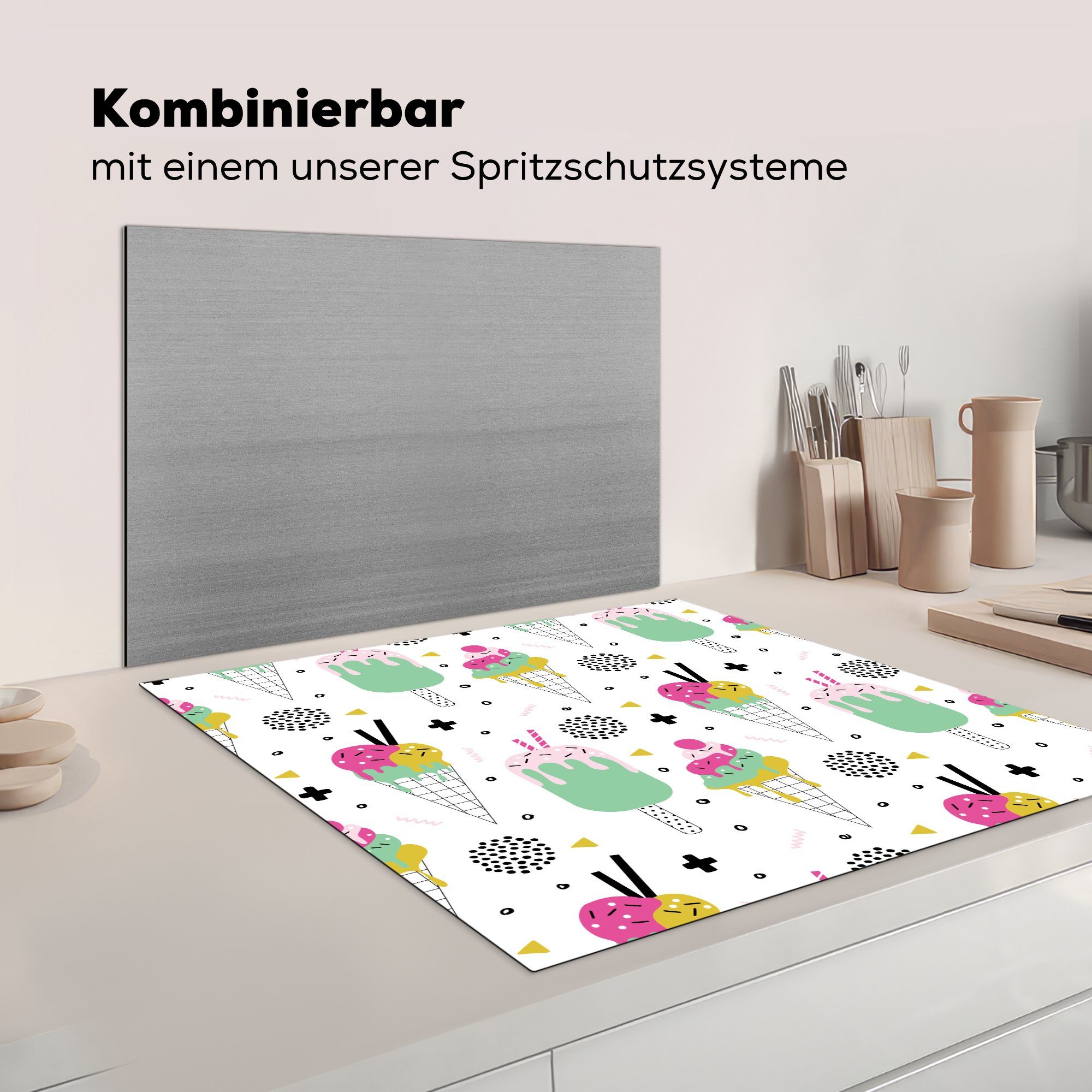 (1 Eiscreme, - tlg), Ceranfeldabdeckung, Vinyl, - cm, küche 78x78 Muster Herdblende-/Abdeckplatte für MuchoWow Sommer Arbeitsplatte