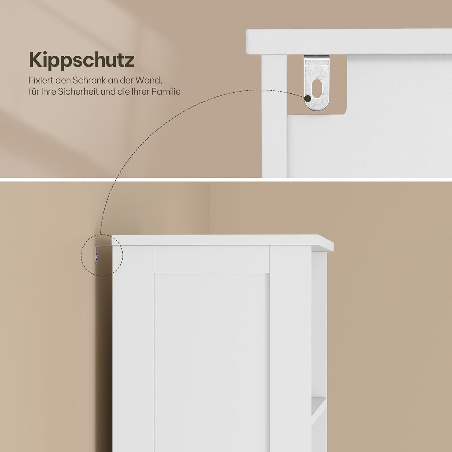 EUGAD Hochschrank (1-St) mit 2 Türen, 3 offenem Ebenen und 1 Schublade, Mehrzweckschrank – Bild 5 von 5