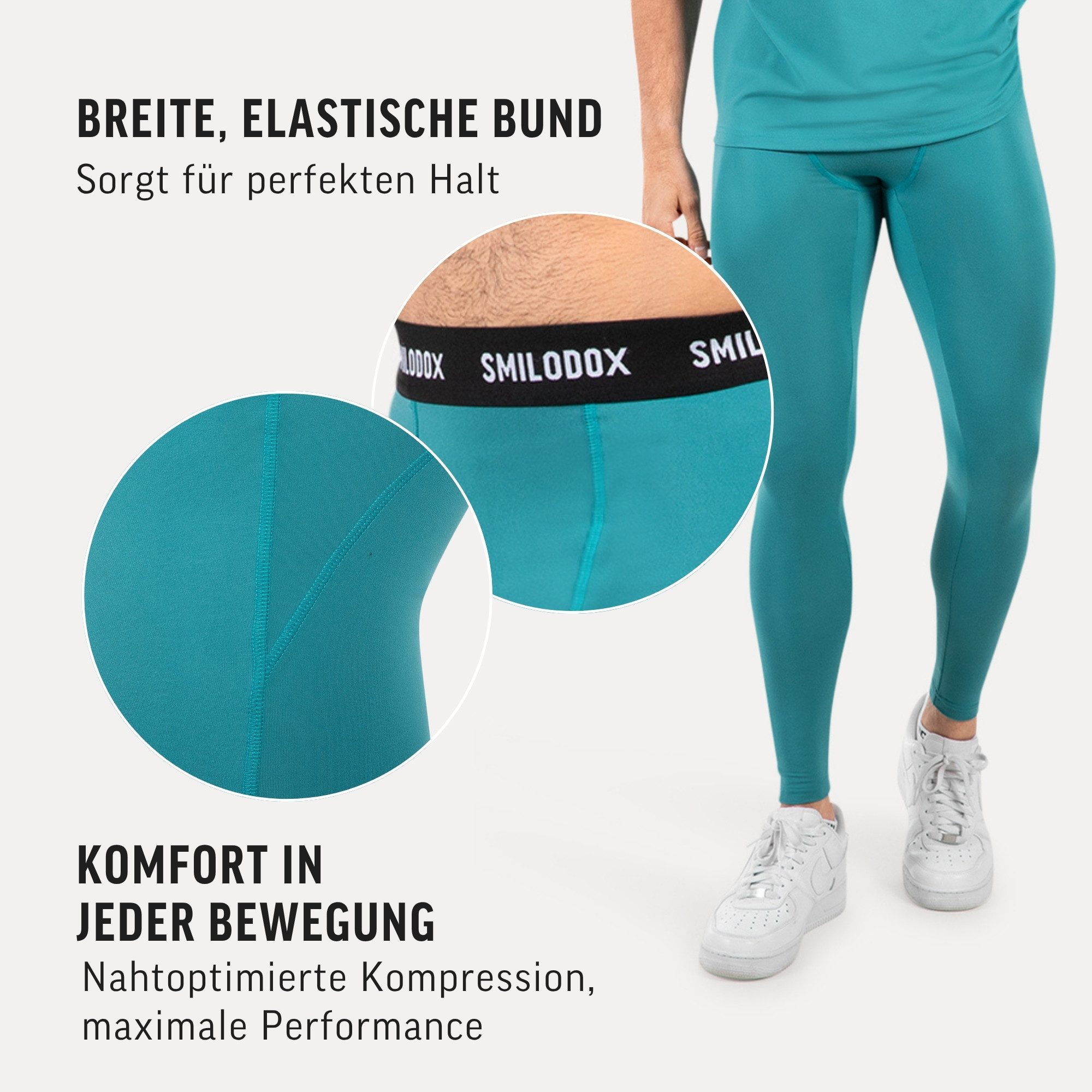 Smilodox Lauftights Xion, Funktionale Kompressionshose, Elastischer Bund, 3D Rubber Print Baselayer Tights Atmungsaktiv Trainingshose Sport Alltag Freizeit