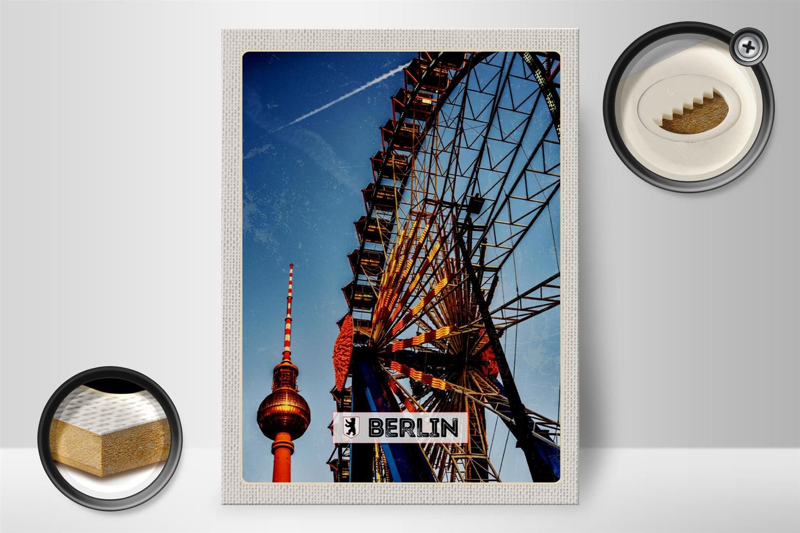 Femer GmbH Holzbild Reise 30x40cm Berlin Deutschland Kirmes, (1 St), Glatte Holzfaserplatte (MDF), vorn beschichtet
