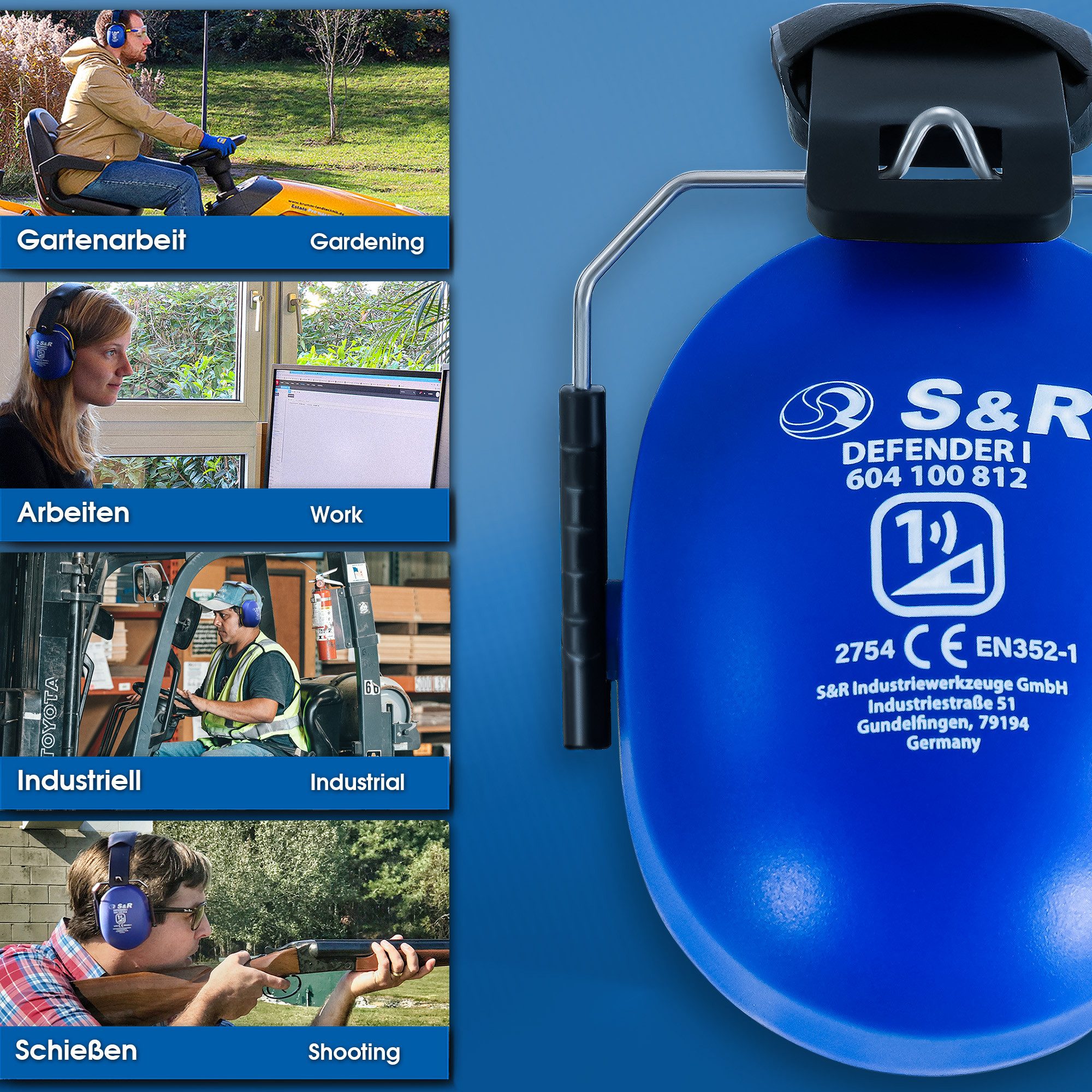 S&R Kapselgehörschutz DEFENDER II, Professioneller Gehörschutz, verstellbar, gepolstert, (1 St), zertifizierter Arbeitsschutz, robuster Lärmschutz für diverse Zwecke