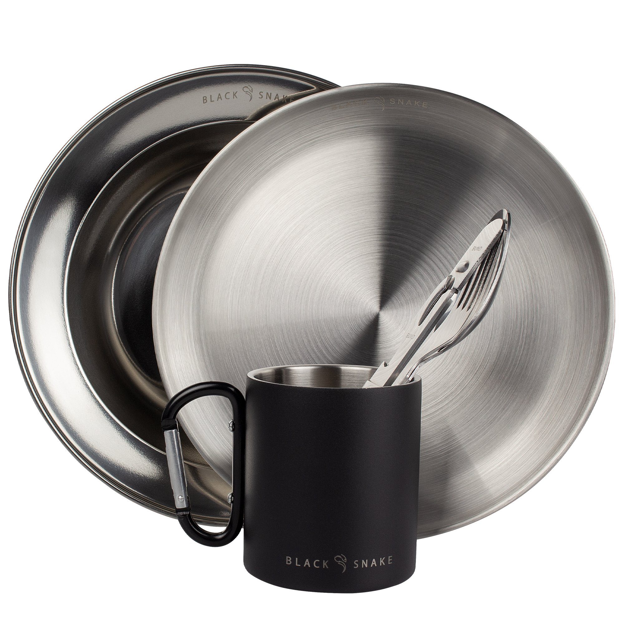 Geschirr-Set flache und tiefe Camping Teller, Besteck und Tasse
