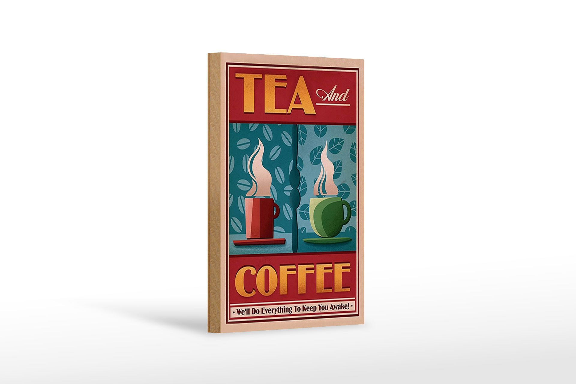 Holzbild Trinken 12x18 cm Tea and Coffee Tee und Kaffee