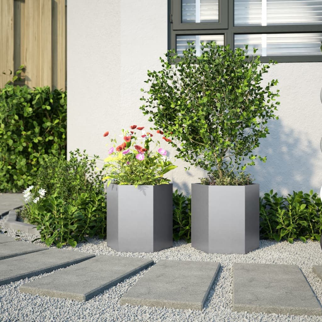 vidaXL Blumentopf Garten-Pflanzgefäße 2Stk.Sechseckig 46x40x45cm Verzinkter günstig online kaufen