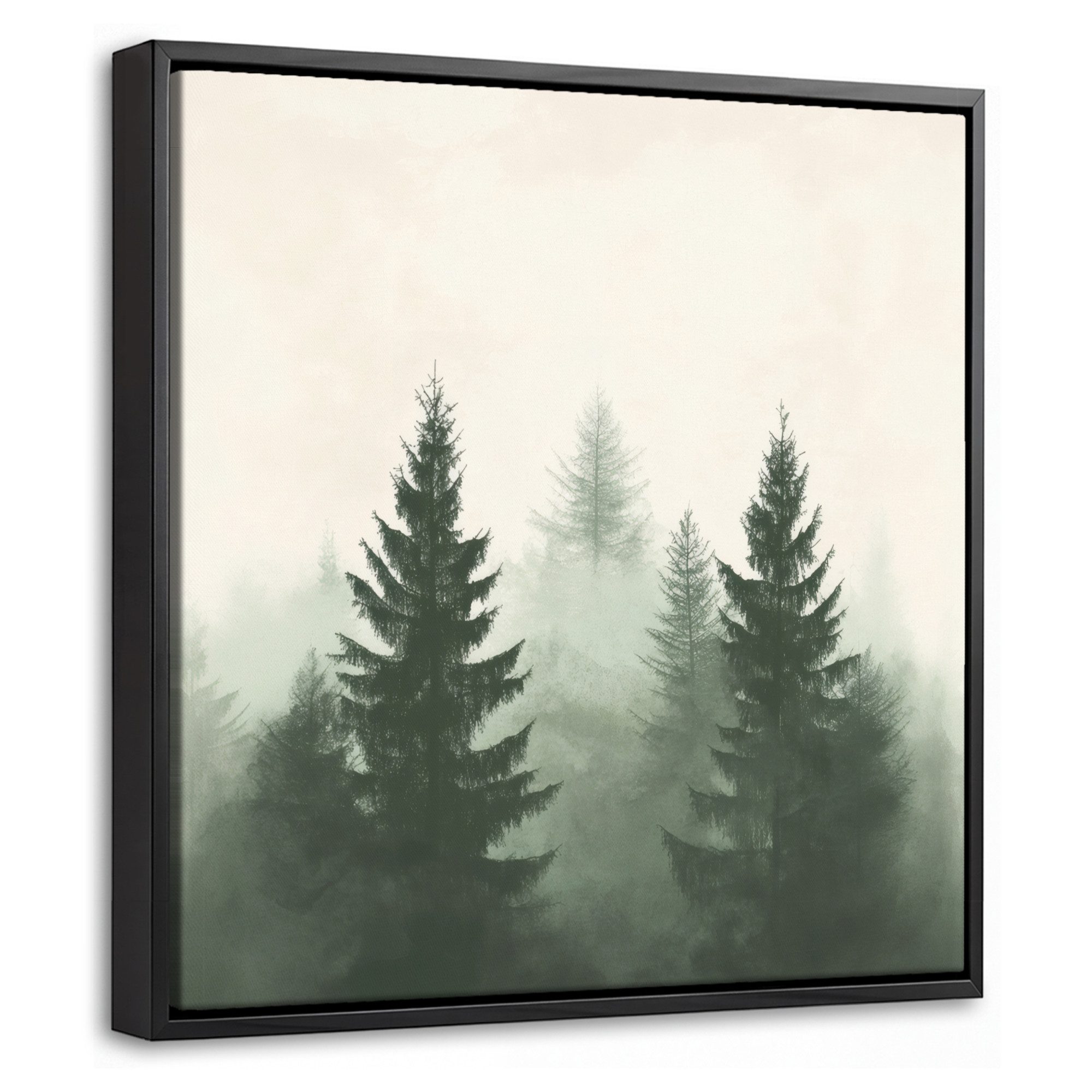 OneMillionCanvasses® Leinwandbild mit Rahmen - Fichte - Bäume - Grün - Beige, Fotodruck (1 St), Leinwand Bilder Klein, Wand Dekoration Aesthetic 20x20cm