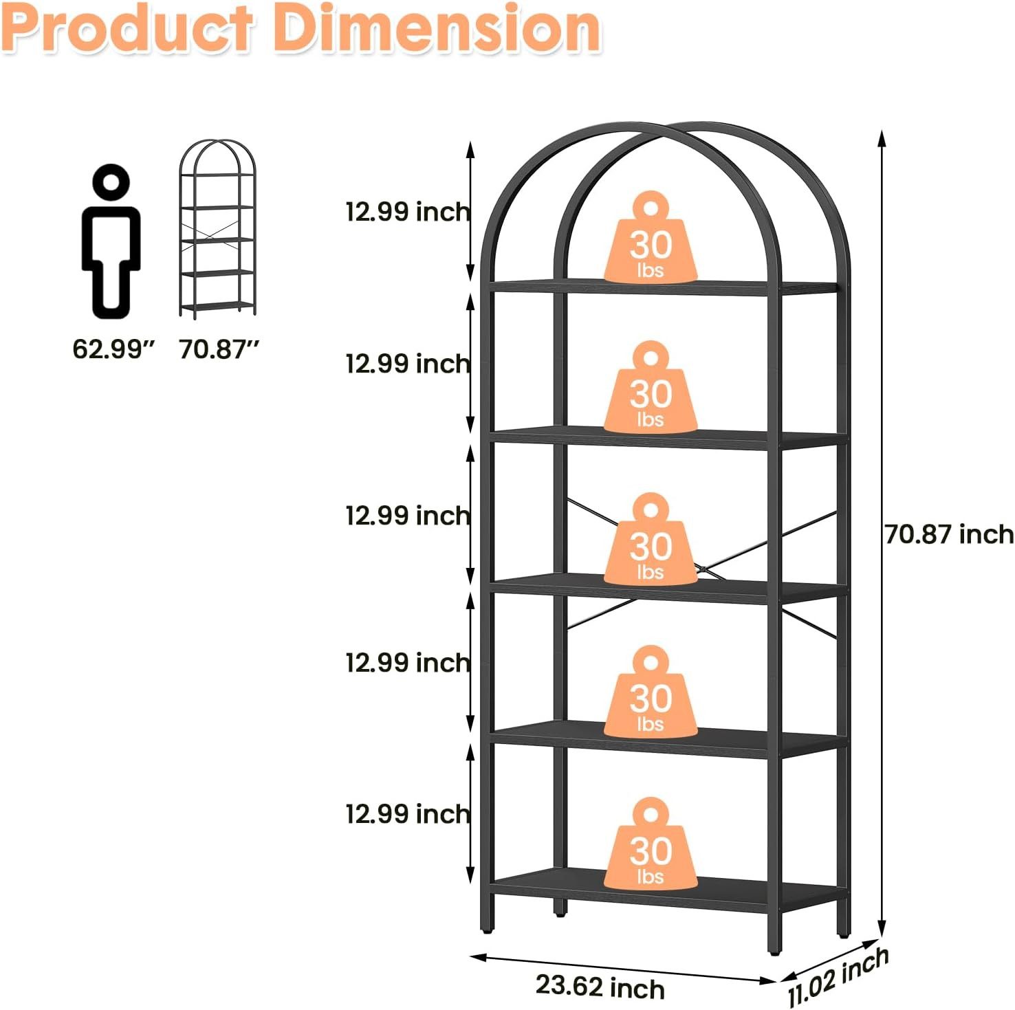GarveeMore Bücherregal Standregal mit 5 Ebenen,gewölbt Display Racks,180x60 günstig online kaufen