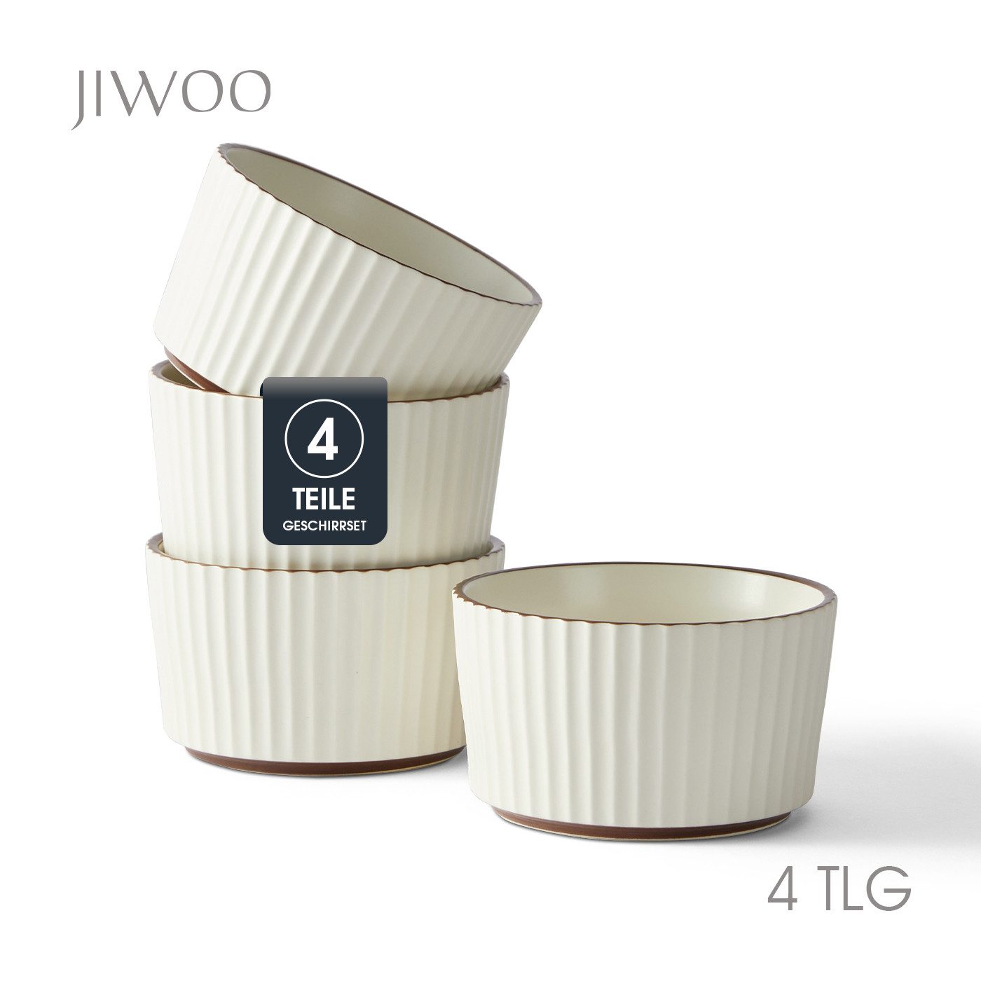 JIWOO Schale 4er Ø11cm,Müslischale Eisschale Dessertschale Obstschale Snackschale, Keramik, (Schaleset, 4-tlg), Hochwertiges Schalen Beige Mikrowellenofen Spülmaschine Ø 11cm