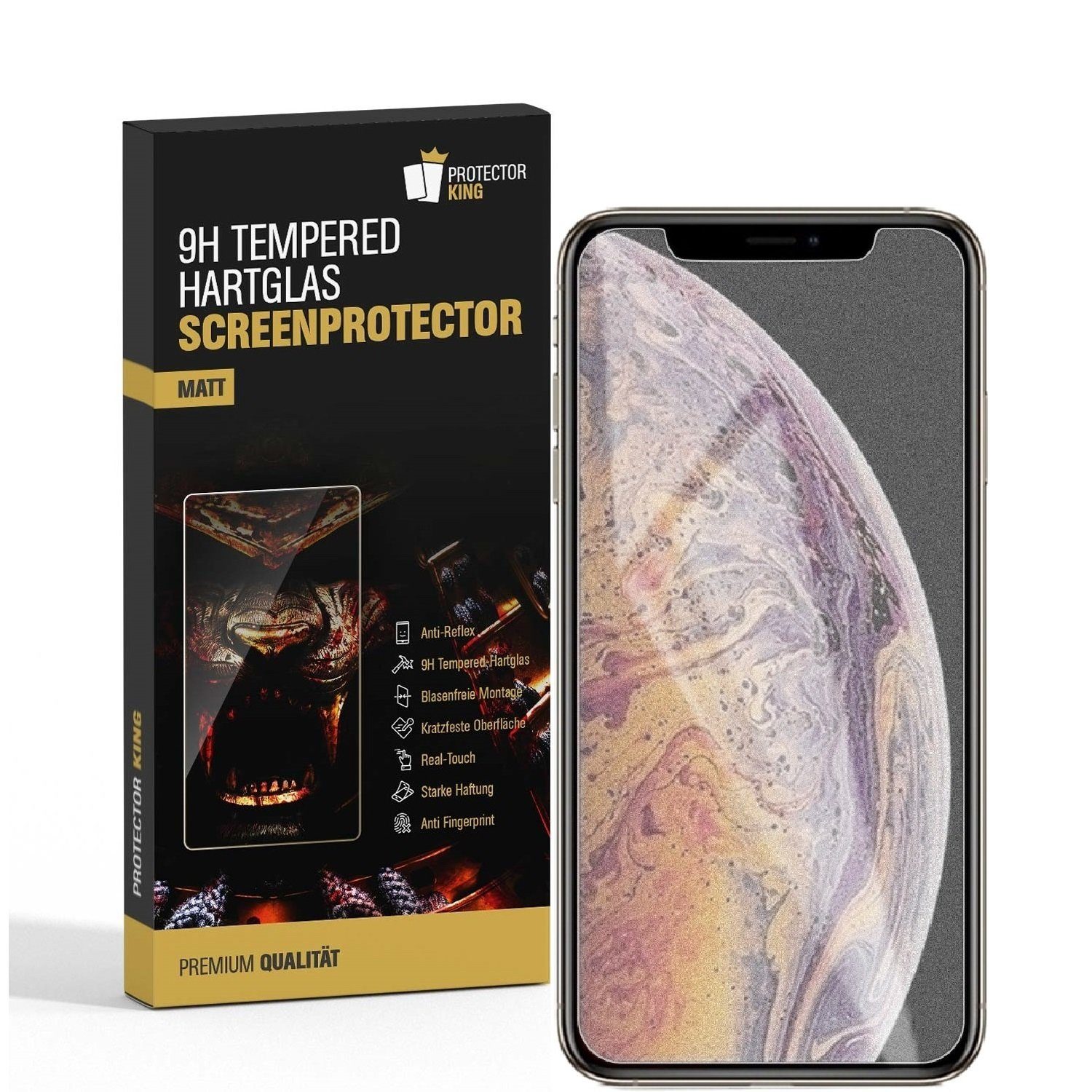 Protectorking Schutzfolie 1x 9H Hartglas für iPhone X Panzerfolie Displayschutz Schutzglas MATT, (1-Stück), ENTSPIEGELT