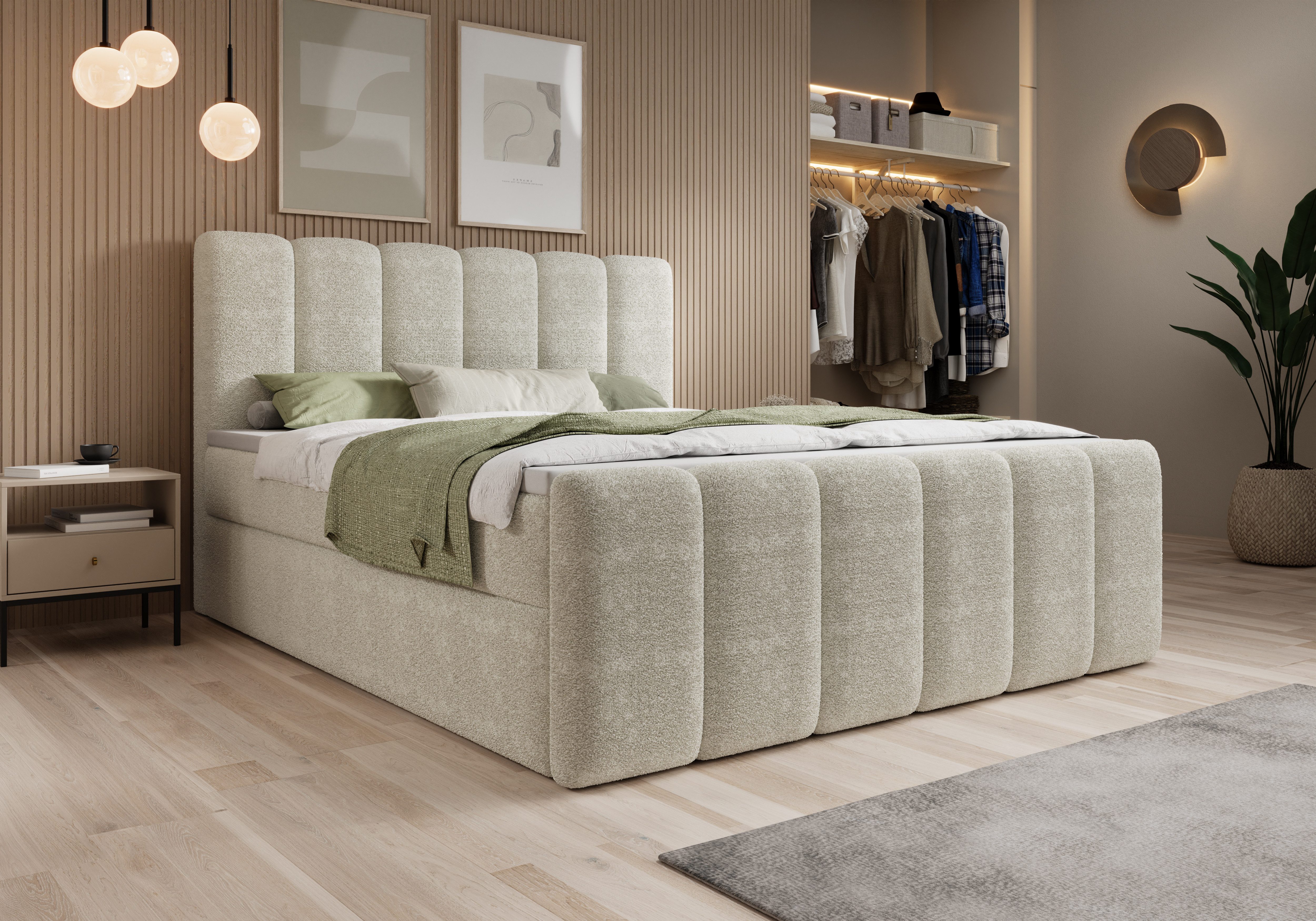 wonello Boxbett Ardena, Bett mit Bettkasten - wahlweise Boucle oder Samt