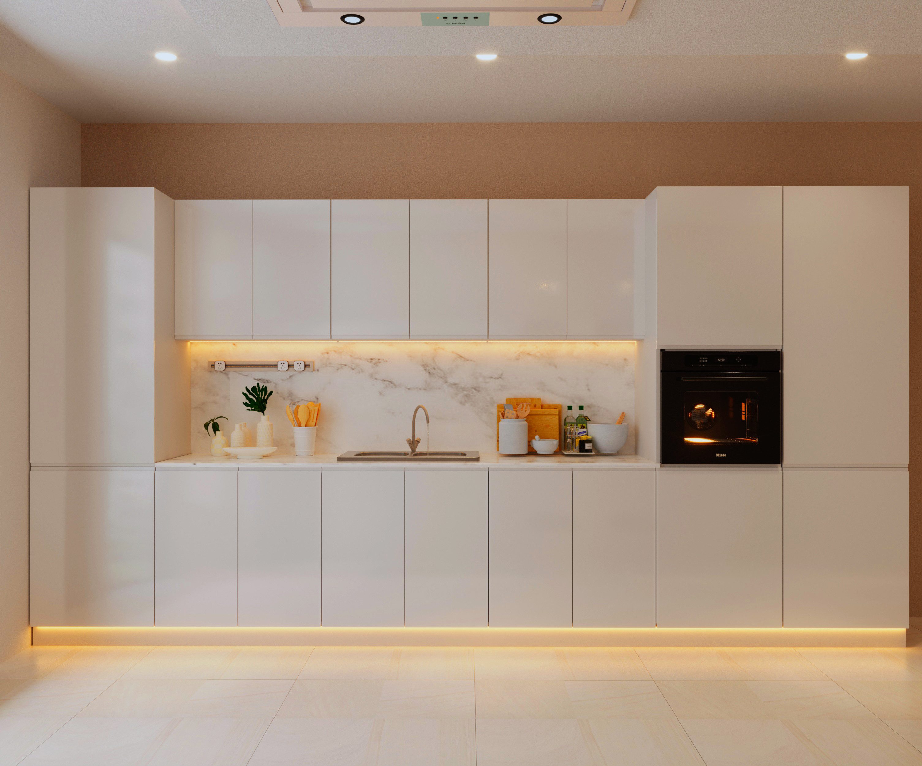 ROYAL24_MARKT Kücheninsel – KU-S13 – Aspen – Eleganz und Funktionalität in Hochglanz Weiß – Grau, (Komplett Set), Luxus – Edel – Zeitlos