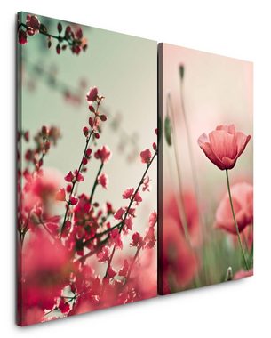 Sinus Art Leinwandbild 2 Bilder je 60x90cm Mohnblume Kirschblüten Kirschbaum Frühling Blumen Blüten Fotokunst