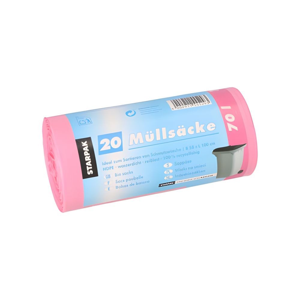 PAPSTAR Müllbeutel Müllsäcke, HDPE 70 l 100 cm x 58 cm pink 23 my 500 Stk