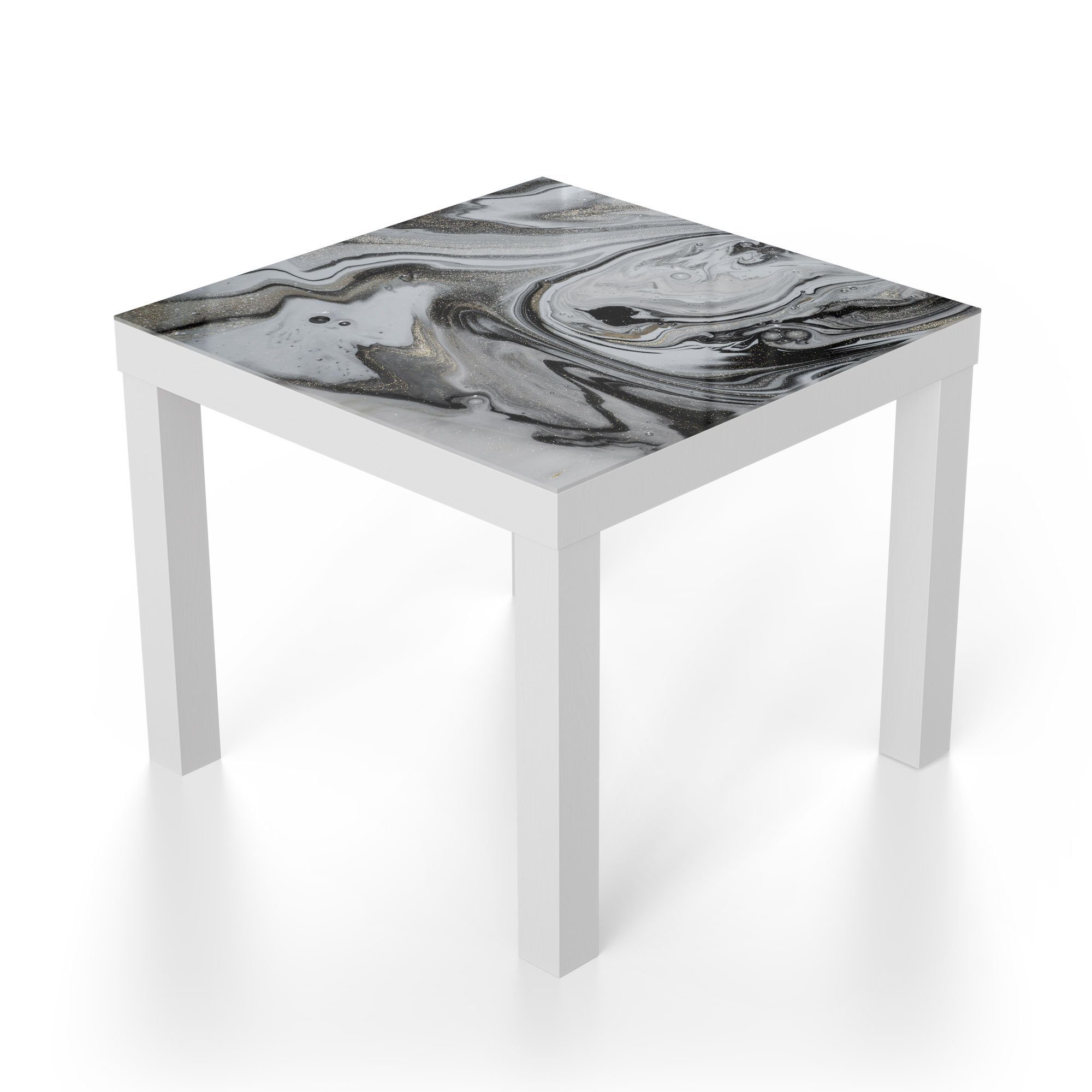DEQORI Couchtisch 'Aufwendiger modern Glas Beistelltisch Marmordekor', Weiß Glastisch