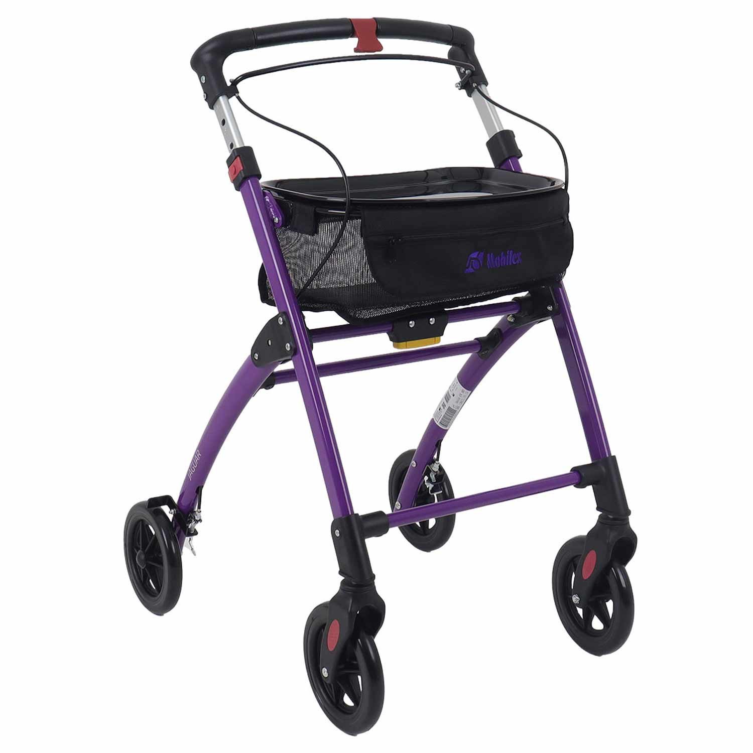 Mobilex A/S Indoor-Rollator Mobilex Jaguar Indoor Rollator lila, mit Tablett und Tasche, kompakt faltbar, für Innenbereiche