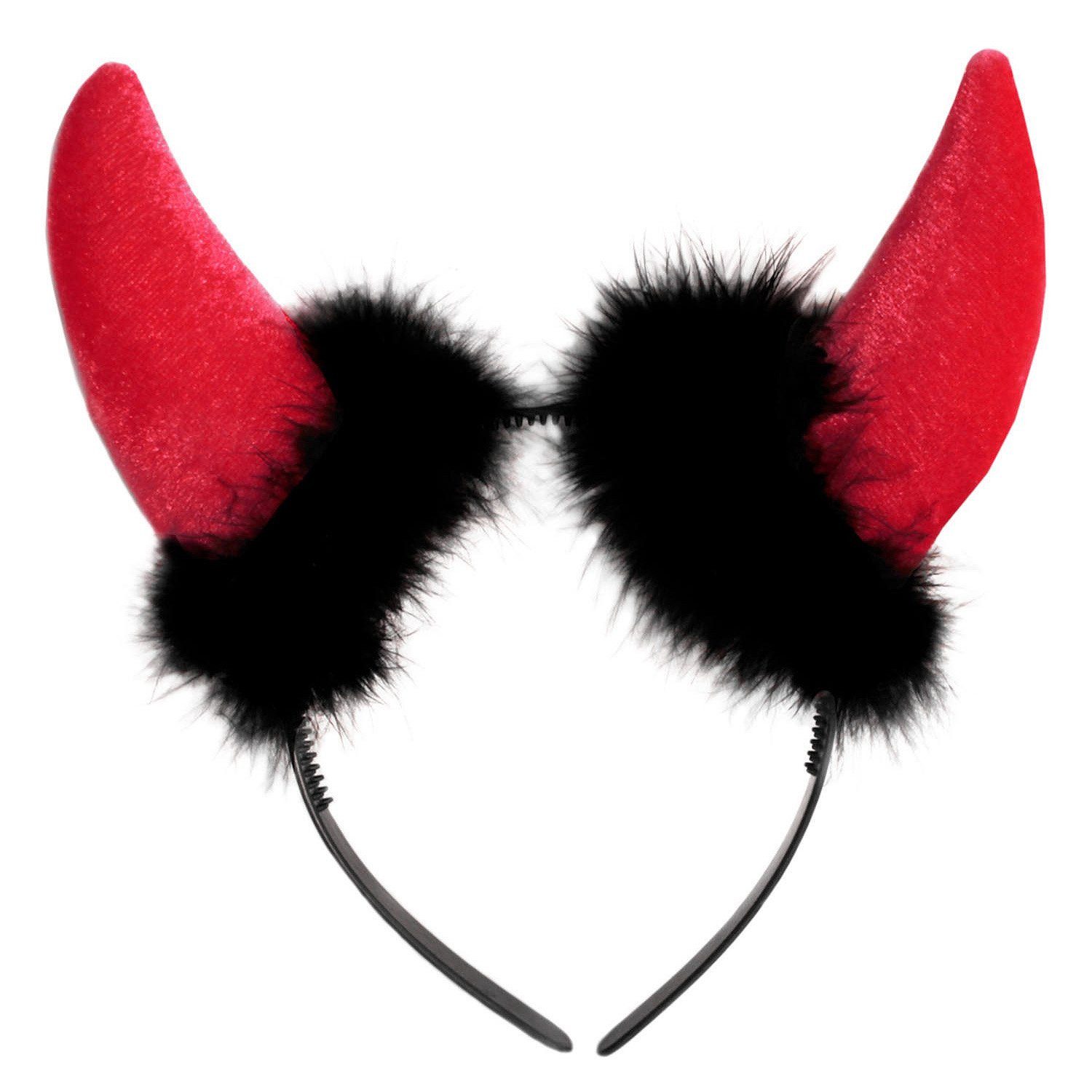 Metamorph Kostüm Teufelshörner aus Plüsch, Roter Samt für sanfte Satanistinnen