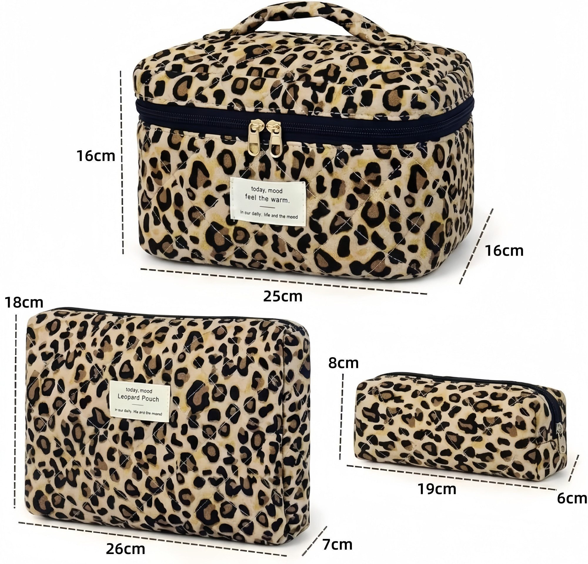 FOUORTUNATE-BEE Kosmetiktasche 3er Set Leopard Kosmetiktaschen für Damen (3-tlg), Klassische Kosmetiktaschen im Leopardenmuster für Frauen