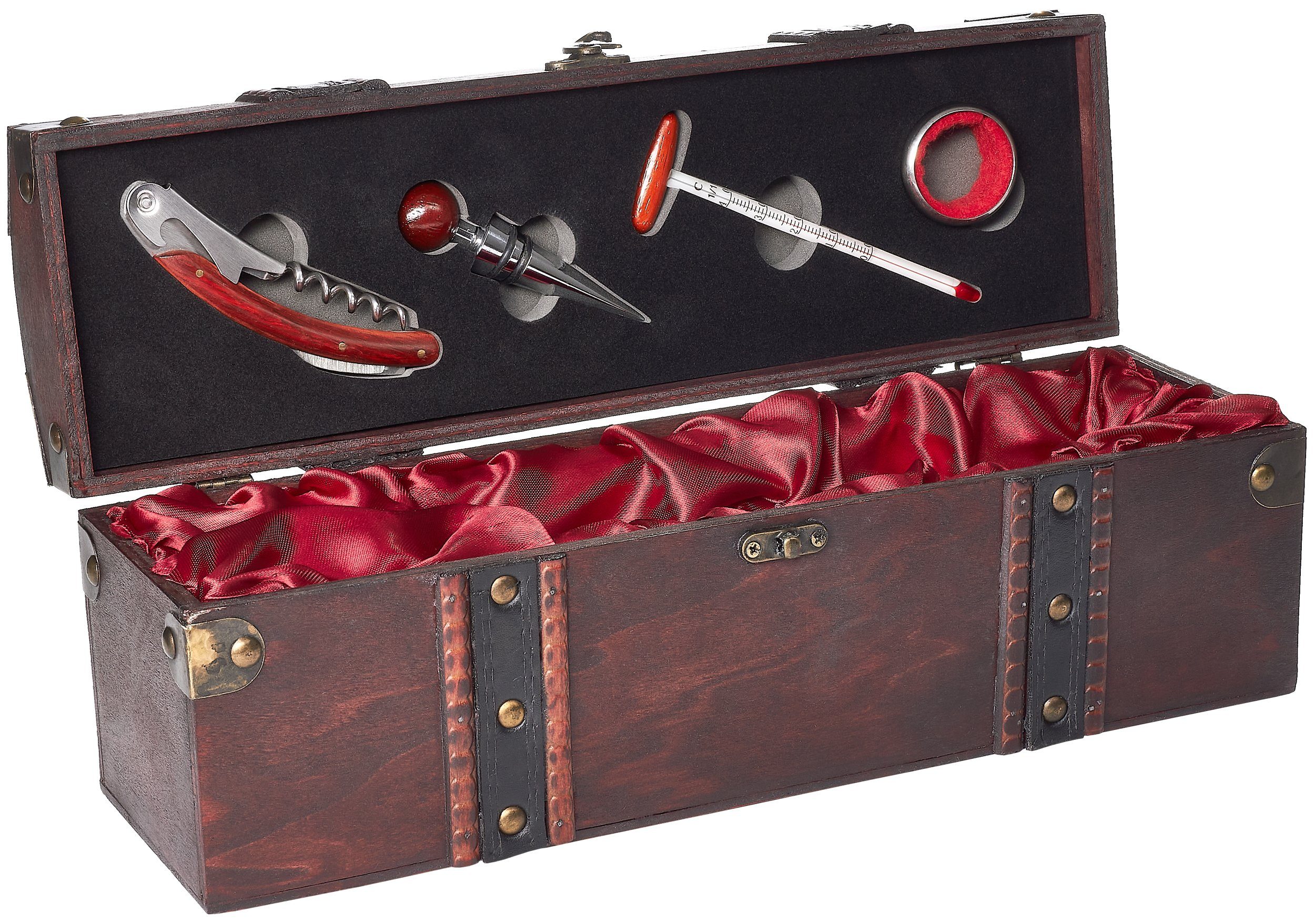 BRUBAKER Набір сомельє 5-in-1 Barzubehör Kit mit Weinkiste aus Holz - Sommelier Dekantier Set, (1 tlg., Wein Geschenkset), Kellnermesser + Пляшкиstopfen + Weinthermometer + Tropfring