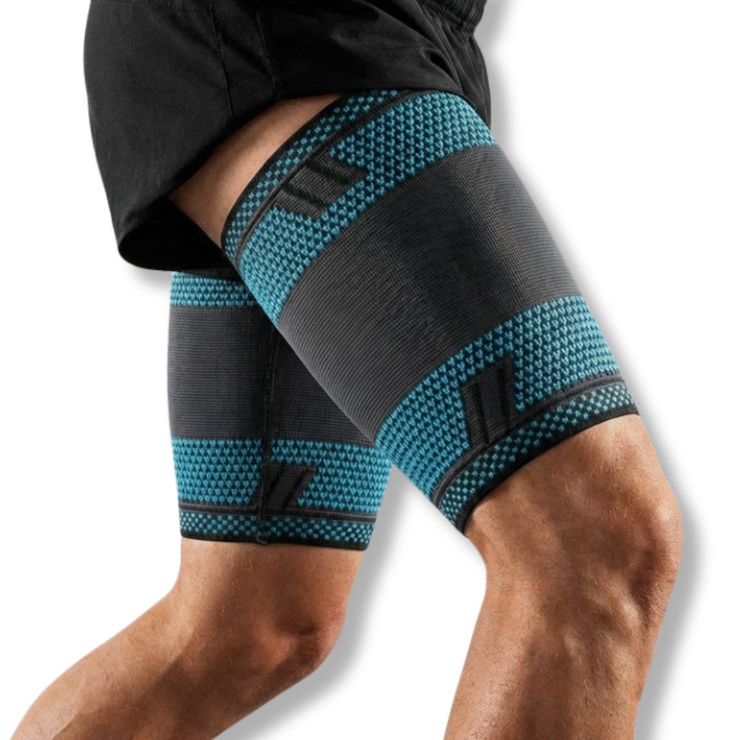 AGILE NOW Oberschenkelbandage Oberschenkel Kompression Stabilisator (Hochwertige Oberschenkelbandagen), Rutschfeste Oberschenkelbandage für Männer & Damen (2 Stück)