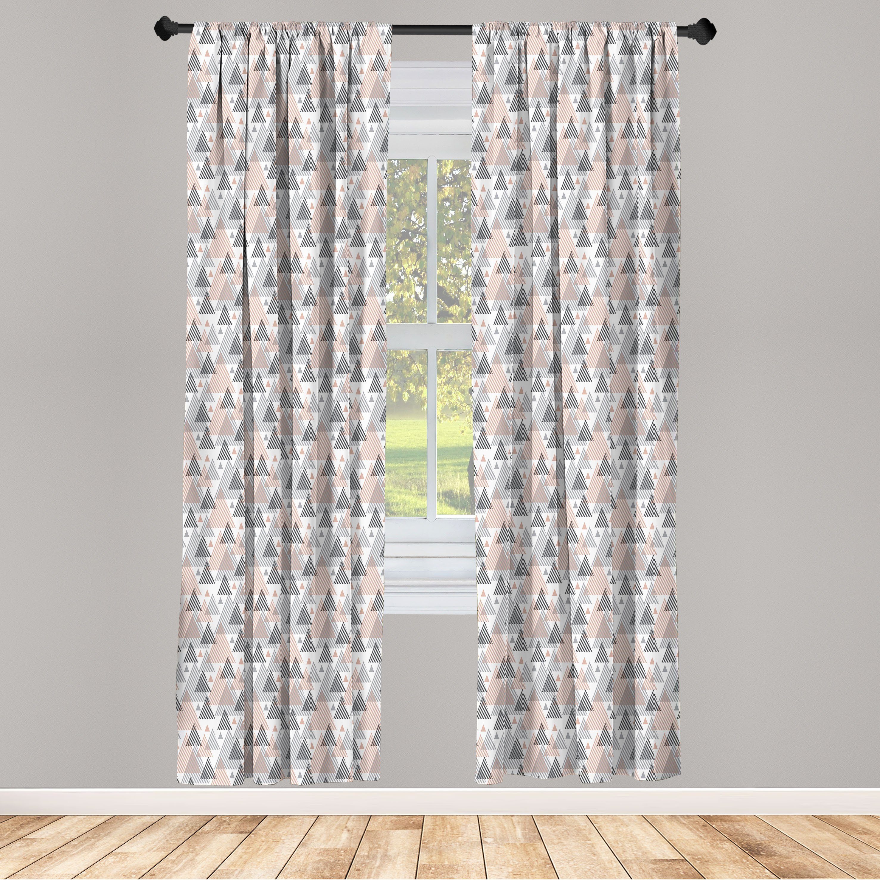 Gardine Vorhang für Wohnzimmer Schlafzimmer Dekor, Abakuhaus, Microfaser, Abstrakt Grau gestreifte Triangles