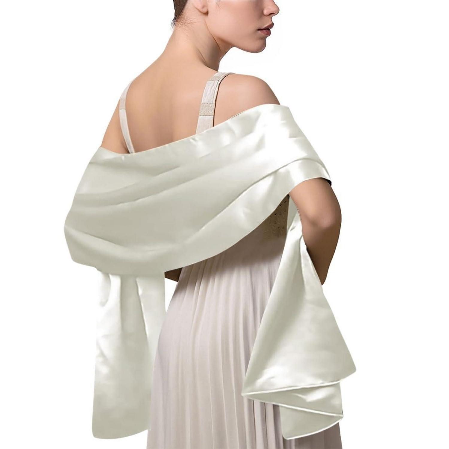 LuxusKollektion Schal Stola Schal Chiffon Satin Einfarbig Beige, (1-St)