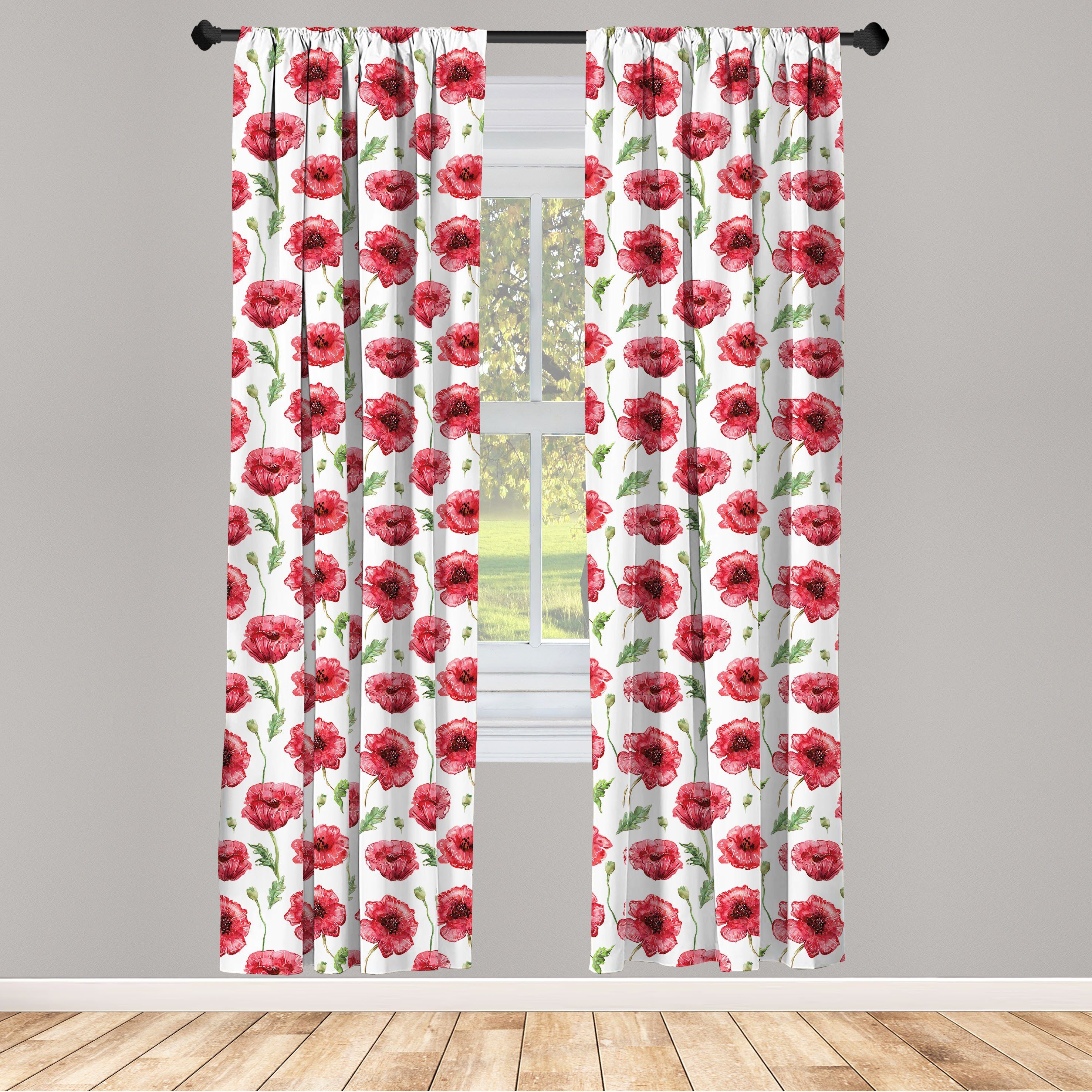 Gardine Vorhang für Wohnzimmer Schlafzimmer Dekor, Abakuhaus, Microfaser, Mohn Aquarelle Blossom Zier