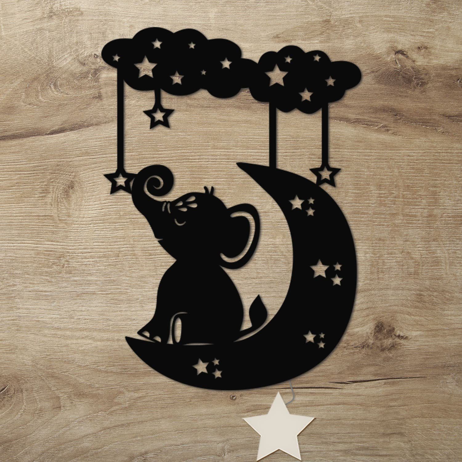 Elefant Motiv, Sternenhimmel Nachtlicht Schlaflicht Kinderzimmer auf Leuchte - mit batteriebetrieben Sternabdeckung, LED Wolke Schwarz Warmweiß, fest LED Mit im Namofactur integriert, Wanddekoobjekt Elefanten