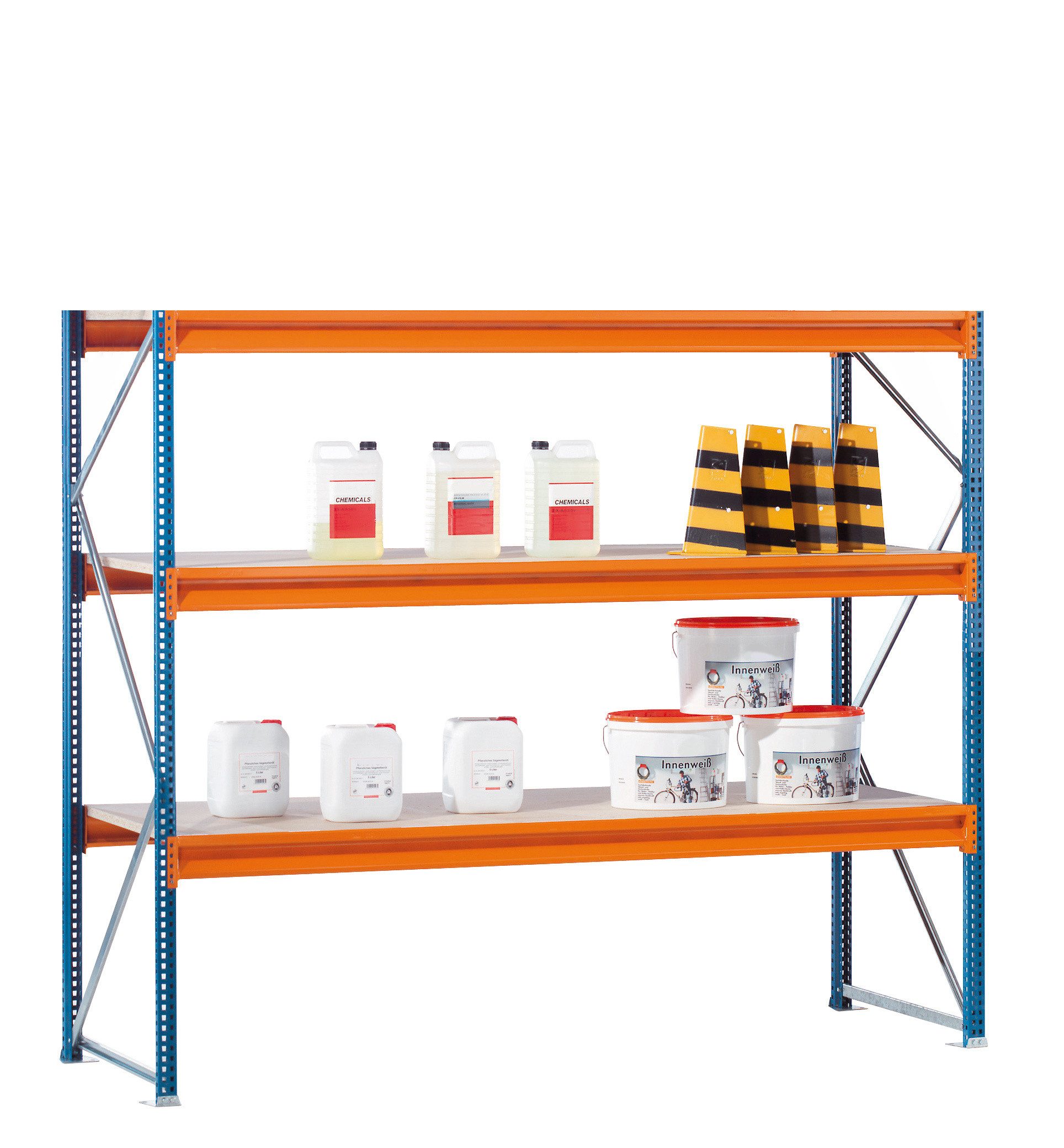 Steckregal GR, Weitspannregal mit Spanplatten W 100, 2000 x 1785 x 600 mm