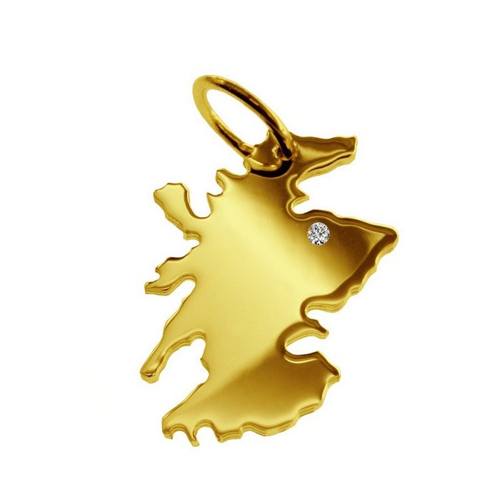 schmuckador Kettenanhänger Kettenanhänger in der Form von der Landkarte Schottland mit Brillant 0 015ct an Ihrem Wunschort in massiv 585 Gelbgold