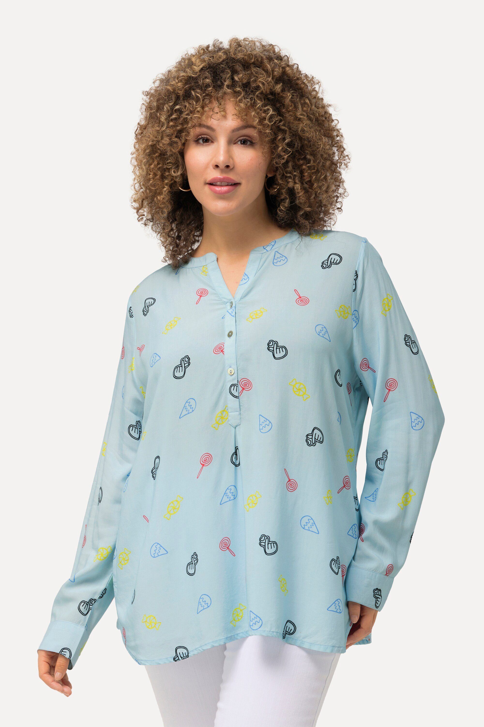 Ulla Popken Longbluse Bluse Comic-Druck Stehkragen günstig online kaufen