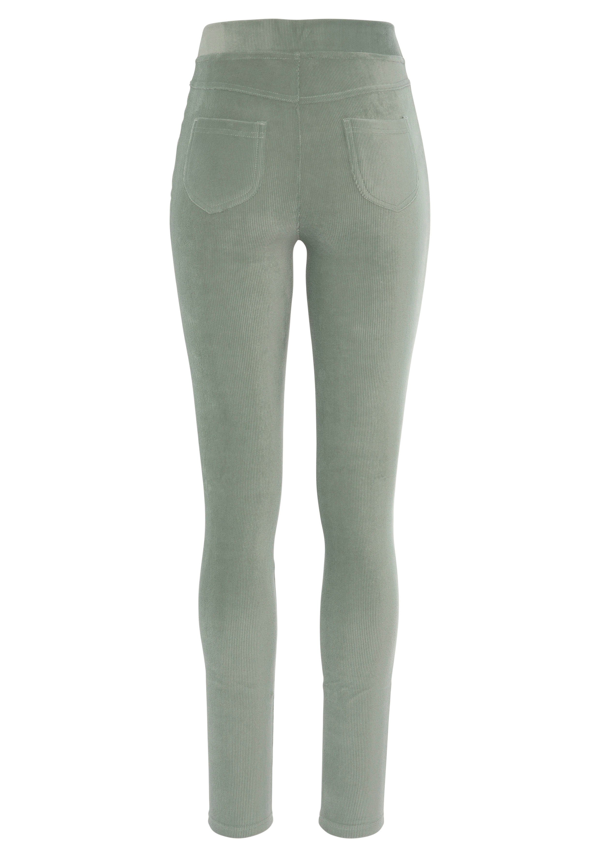 Material aus Leggings LASCANA Cord-Optik, in Loungewear grün mint weichem